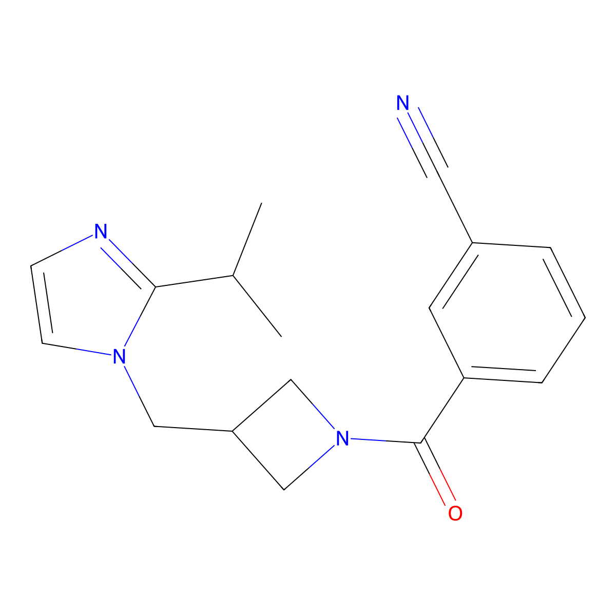 3-(3-{[2-(propan-2-yl)-1H-imidazol-1-yl]methyl}azetidine-1-carbonyl)benzonitrile molecular structure, CAS 2770623-67-9