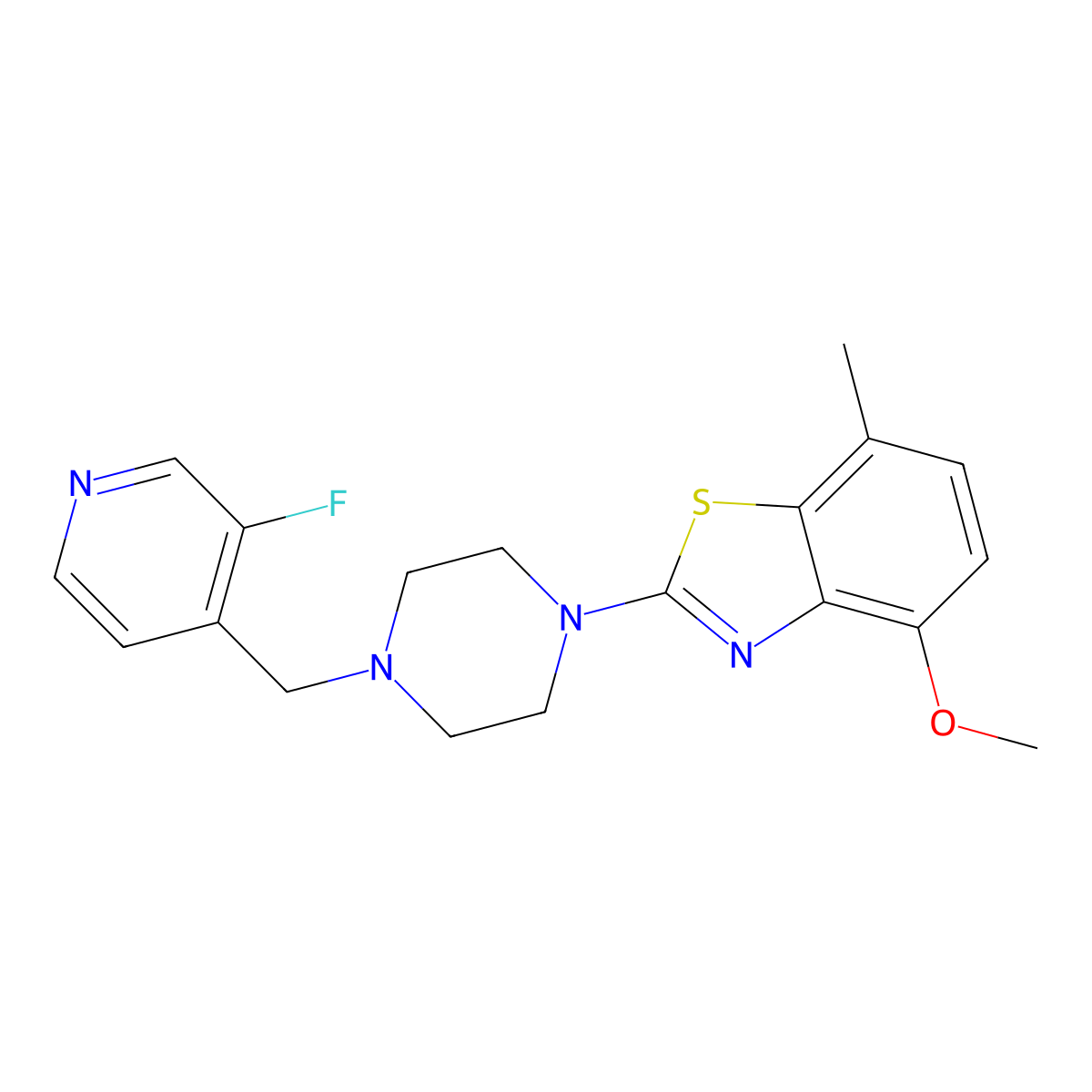 2-{4-[(3-Fluoropyridin-4-yl)methyl]piperazin-1-yl}-4-methoxy-7-methyl-1,3-benzothiazole molecular structure, CAS 2770623-70-4