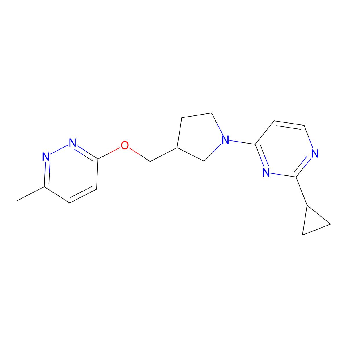 2-Cyclopropyl-4-(3-{[(6-methylpyridazin-3-yl)oxy]methyl}pyrrolidin-1-yl)pyrimidine molecular structure, CAS 2770623-72-6