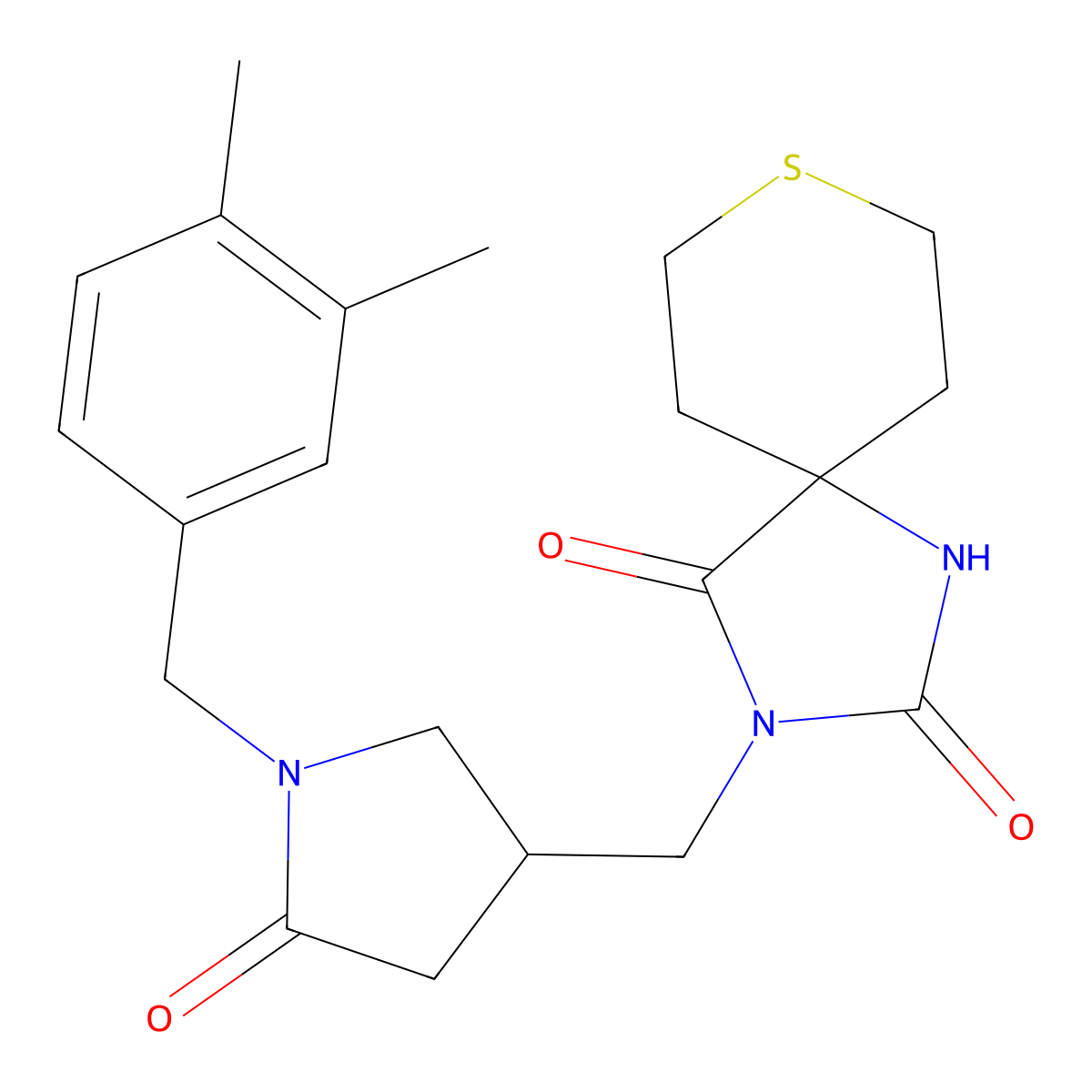 3-({1-[(3,4-Dimethylphenyl)methyl]-5-oxopyrrolidin-3-yl}methyl)-8-thia-1,3-diazaspiro[4.5]decane-2,4-dione molecular structure, CAS 2770623-80-6