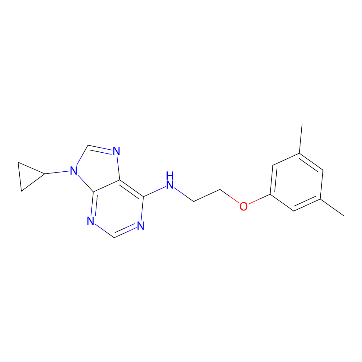 9-cyclopropyl-N-[2-(3,5-dimethylphenoxy)ethyl]-9H-purin-6-amine molecular structure, CAS 2770623-82-8