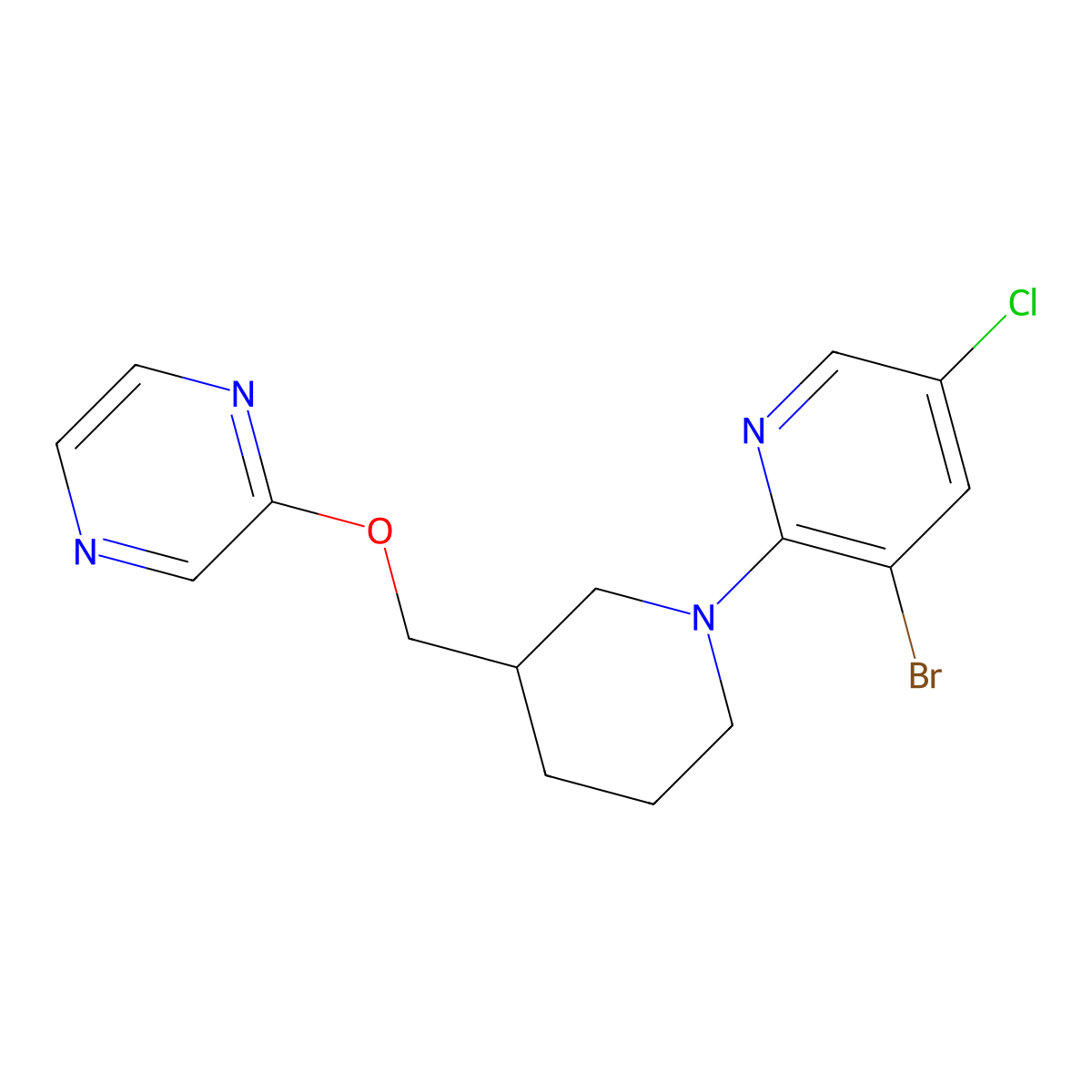 2-{[1-(3-Bromo-5-chloropyridin-2-yl)piperidin-3-yl]methoxy}pyrazine molecular structure, CAS 2770623-84-0