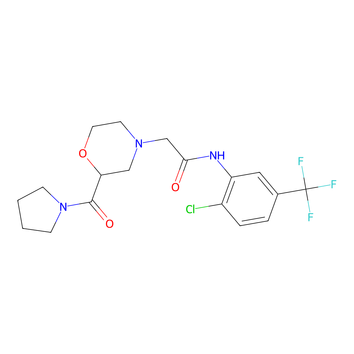 N-[2-chloro-5-(trifluoromethyl)phenyl]-2-[2-(pyrrolidine-1-carbonyl)morpholin-4-yl]acetamide molecular structure, CAS 2770623-88-4