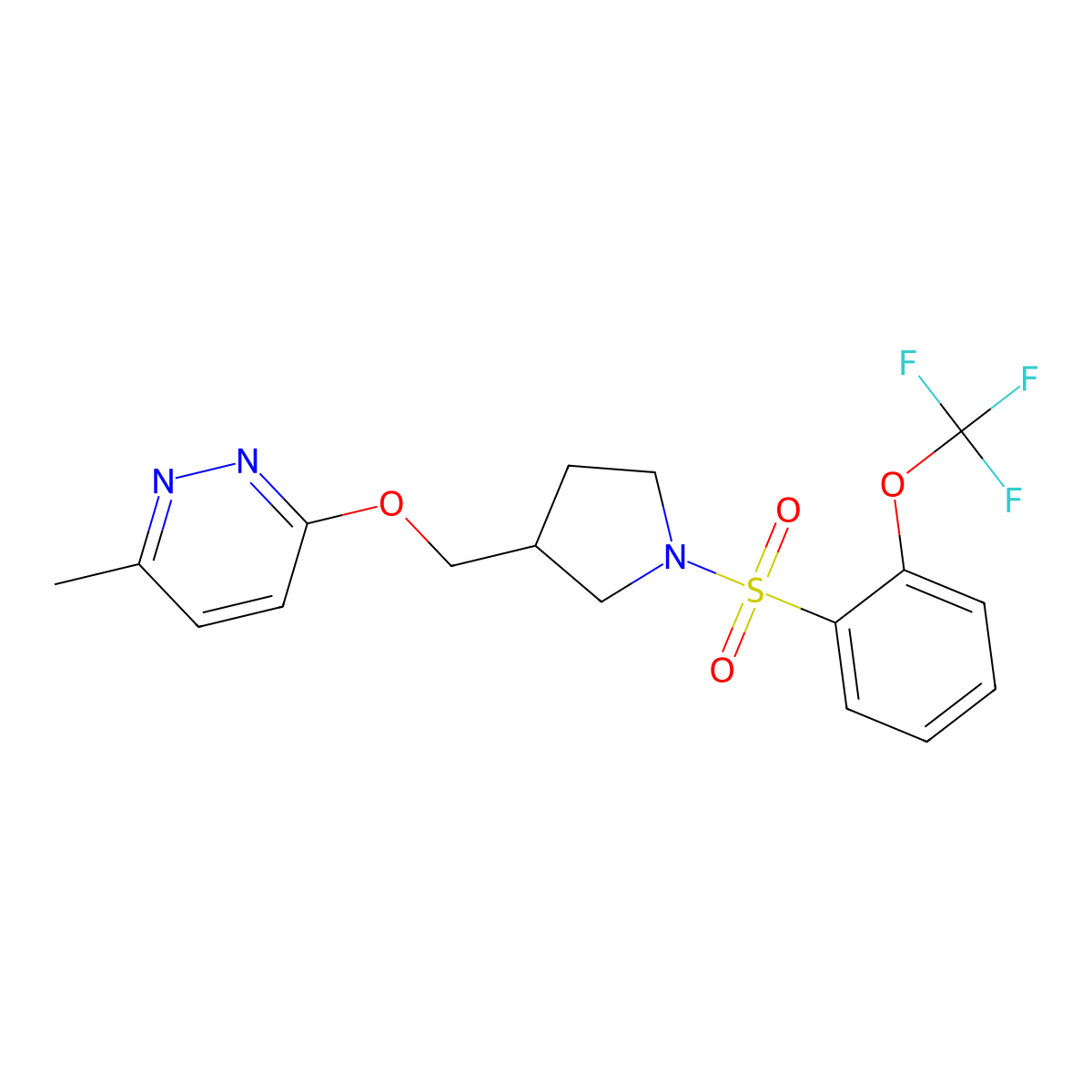 3-Methyl-6-({1-[2-(trifluoromethoxy)benzenesulfonyl]pyrrolidin-3-yl}methoxy)pyridazine molecular structure, CAS 2770623-89-5