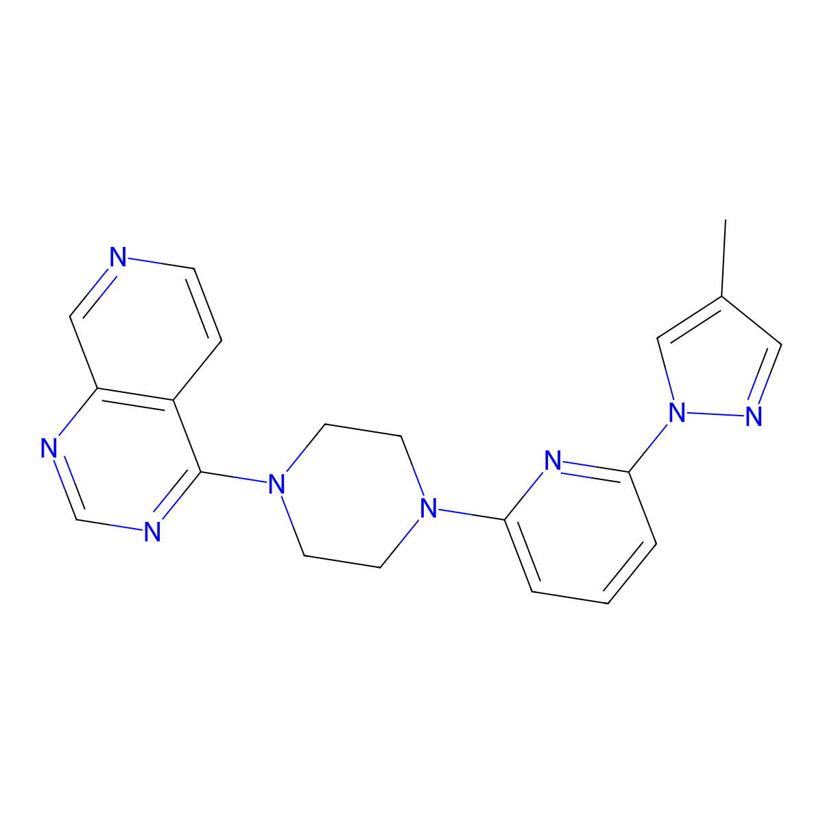 1-[6-(4-methyl-1H-pyrazol-1-yl)pyridin-2-yl]-4-{pyrido[3,4-d]pyrimidin-4-yl}piperazine molecular structure, CAS 2770623-90-8