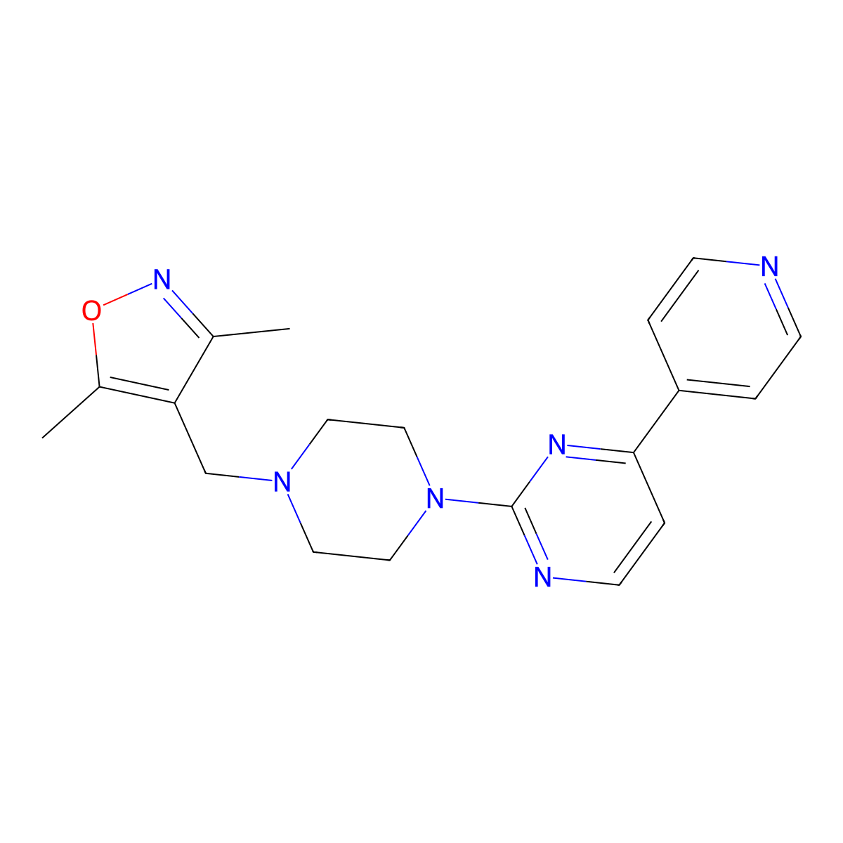 2-{4-[(3,5-Dimethyl-1,2-oxazol-4-yl)methyl]piperazin-1-yl}-4-(pyridin-4-yl)pyrimidine molecular structure, CAS 2770623-92-0