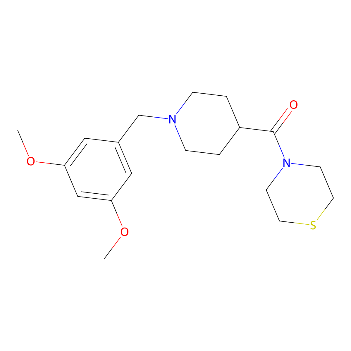 4-{1-[(3,5-Dimethoxyphenyl)methyl]piperidine-4-carbonyl}thiomorpholine molecular structure, CAS 2770623-93-1