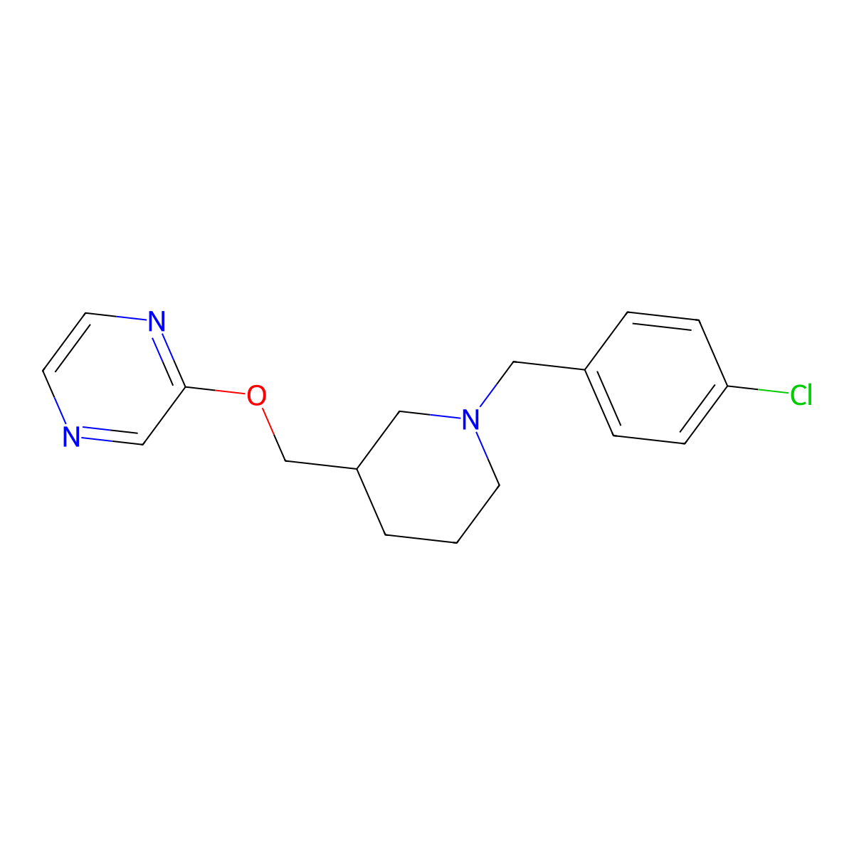 2-({1-[(4-Chlorophenyl)methyl]piperidin-3-yl}methoxy)pyrazine molecular structure, CAS 2770623-96-4