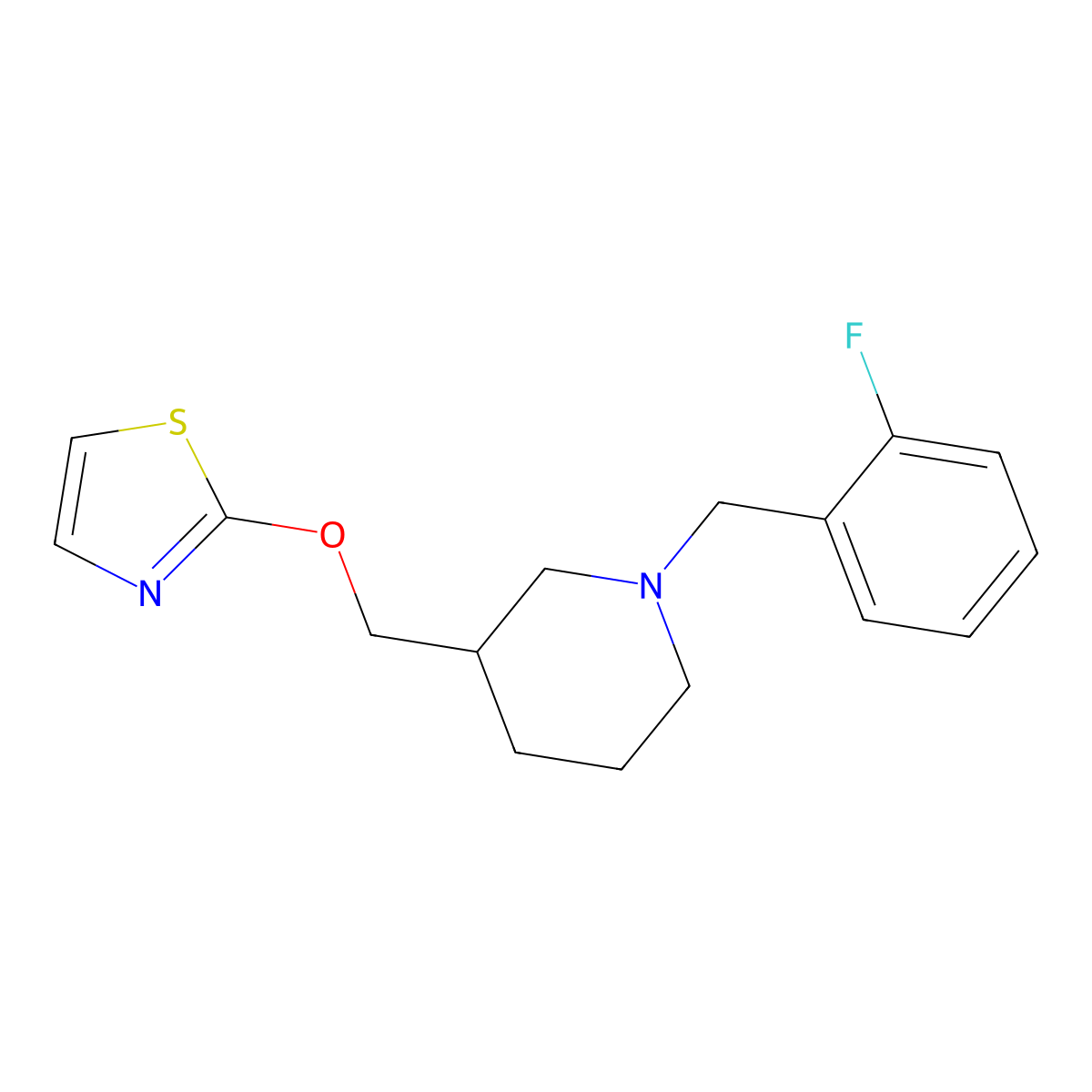1-[(2-Fluorophenyl)methyl]-3-[(1,3-thiazol-2-yloxy)methyl]piperidine molecular structure, CAS 2770624-00-3