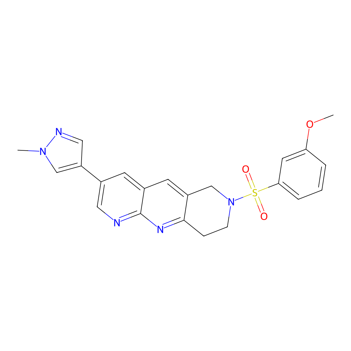 4-[7-(3-methoxybenzenesulfonyl)-6H,7H,8H,9H-pyrido[2,3-b]1,6-naphthyridin-3-yl]-1-methyl-1H-pyrazole molecular structure, CAS 2770624-04-7