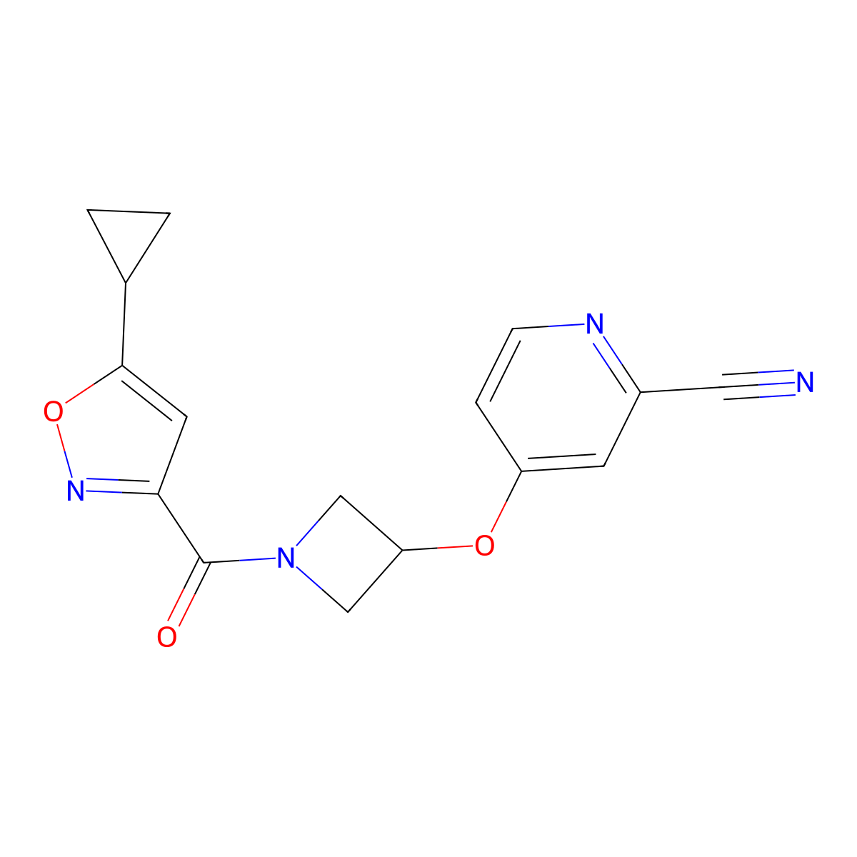 4-{[1-(5-Cyclopropyl-1,2-oxazole-3-carbonyl)azetidin-3-yl]oxy}pyridine-2-carbonitrile molecular structure, CAS 2770624-05-8
