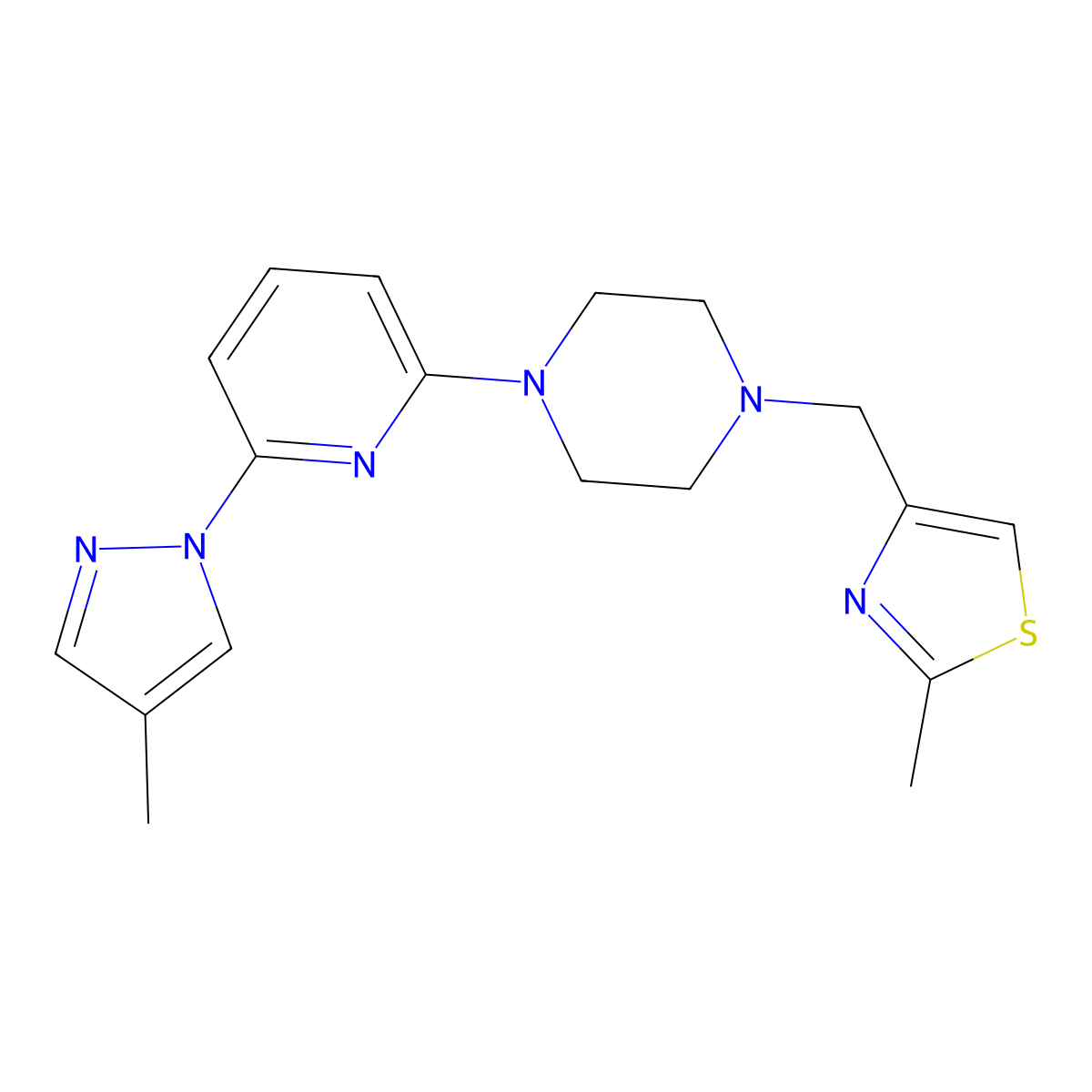 1-[(2-methyl-1,3-thiazol-4-yl)methyl]-4-[6-(4-methyl-1H-pyrazol-1-yl)pyridin-2-yl]piperazine molecular structure, CAS 2770624-06-9