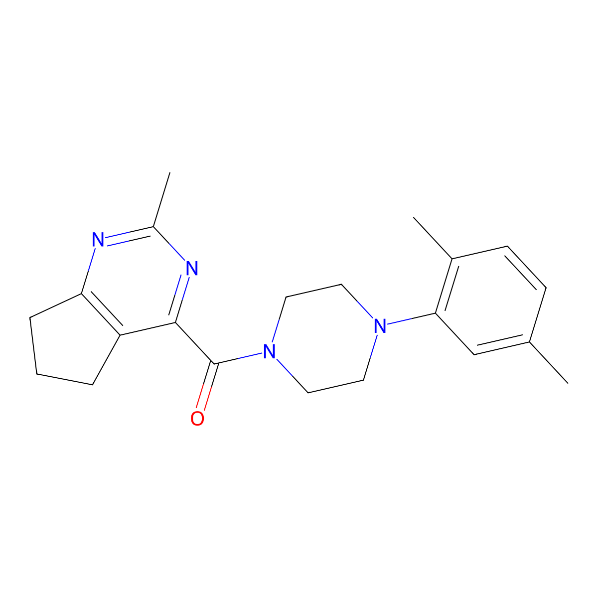 1-(2,5-dimethylphenyl)-4-{2-methyl-5H,6H,7H-cyclopenta[d]pyrimidine-4-carbonyl}piperazine molecular structure, CAS 2770624-09-2