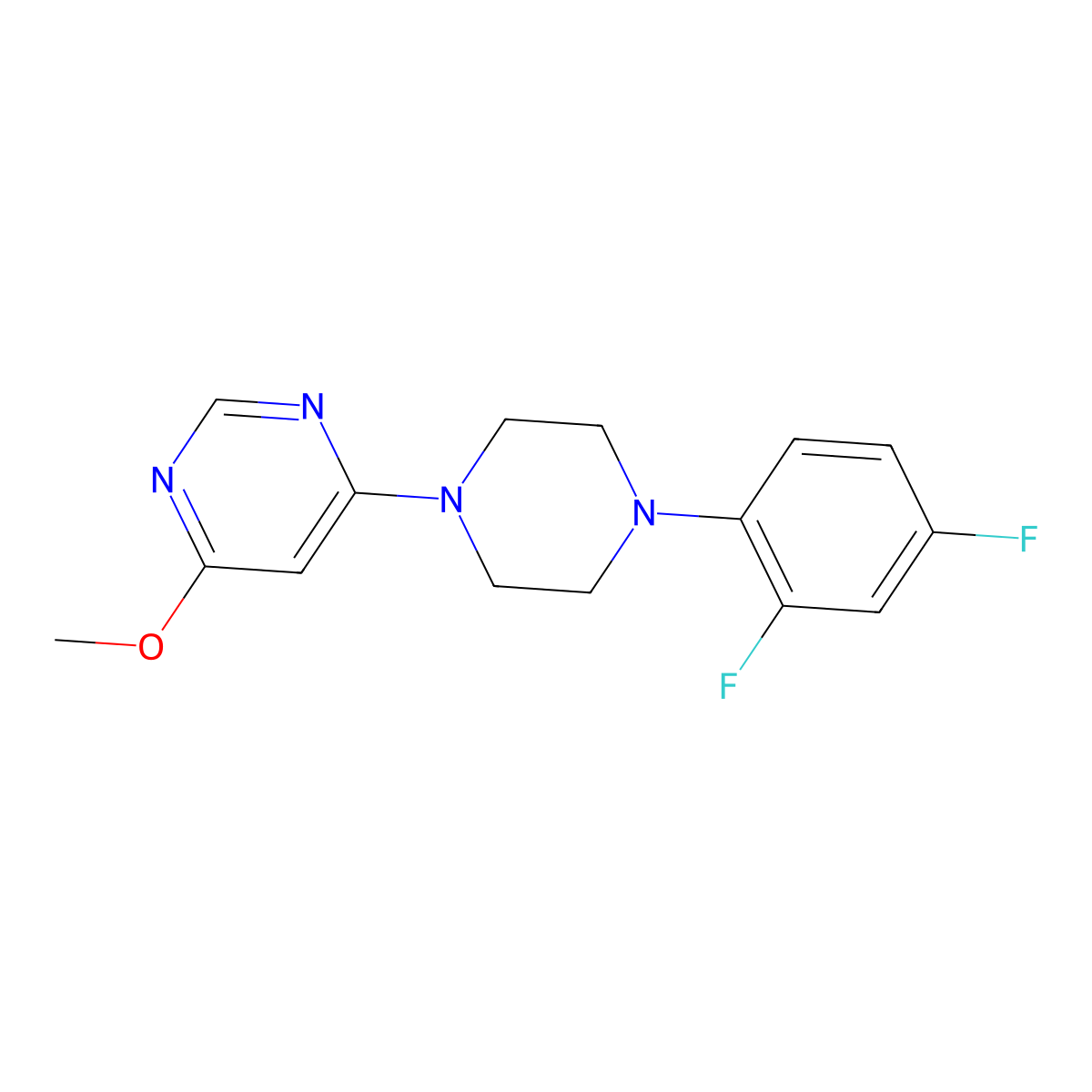 4-[4-(2,4-Difluorophenyl)piperazin-1-yl]-6-methoxypyrimidine molecular structure, CAS 2770624-15-0