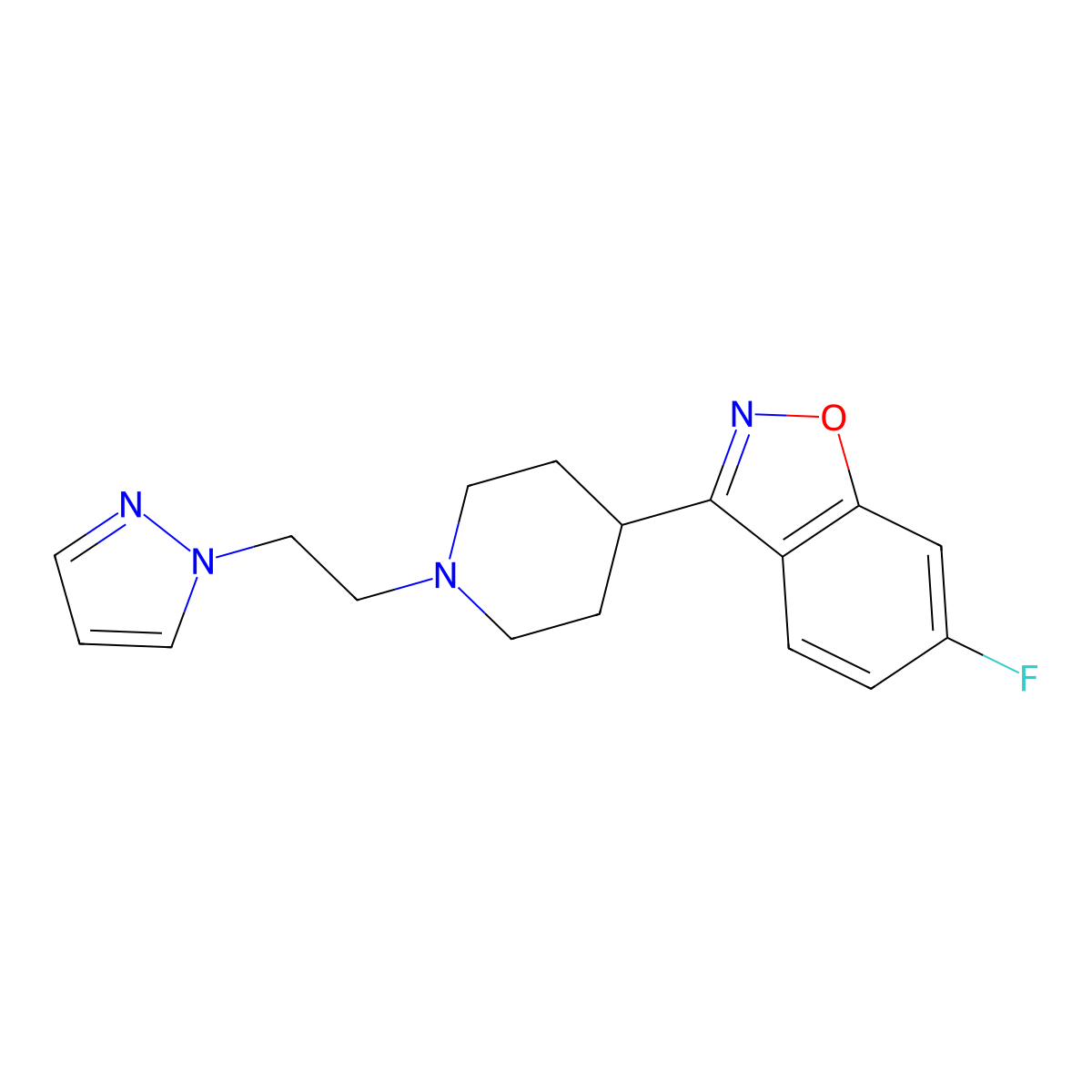 6-fluoro-3-{1-[2-(1H-pyrazol-1-yl)ethyl]piperidin-4-yl}-1,2-benzoxazole molecular structure, CAS 2770624-19-4