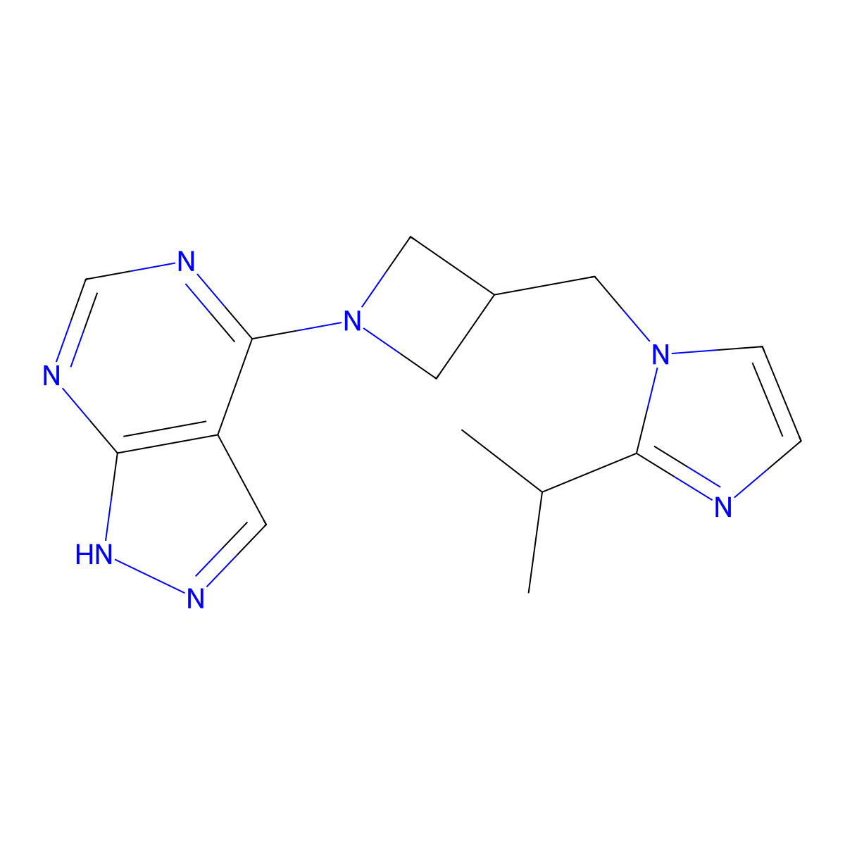 2-(propan-2-yl)-1-[(1-{1H-pyrazolo[3,4-d]pyrimidin-4-yl}azetidin-3-yl)methyl]-1H-imidazole molecular structure, CAS 2770624-25-2