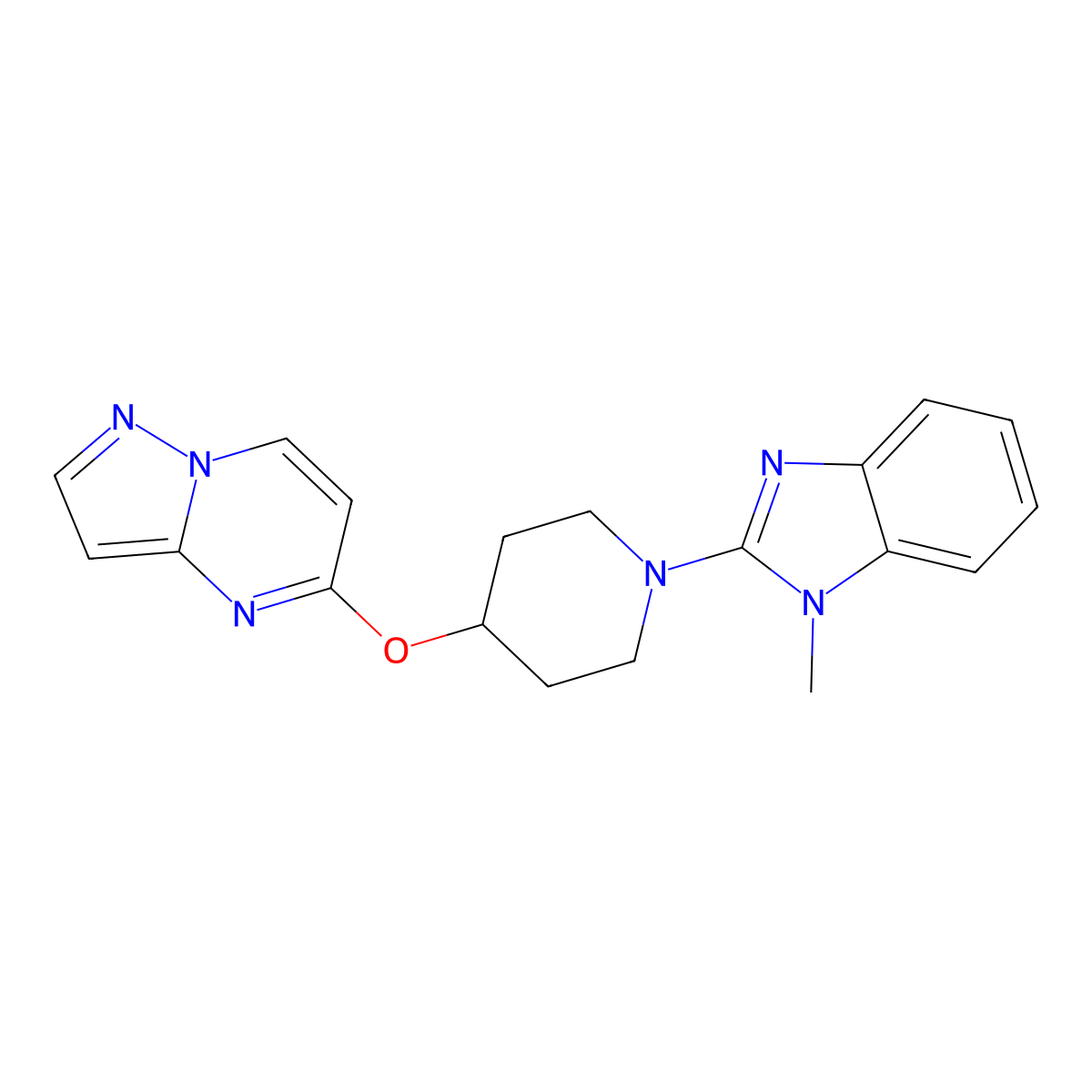 1-methyl-2-(4-{pyrazolo[1,5-a]pyrimidin-5-yloxy}piperidin-1-yl)-1H-1,3-benzodiazole molecular structure, CAS 2770624-29-6