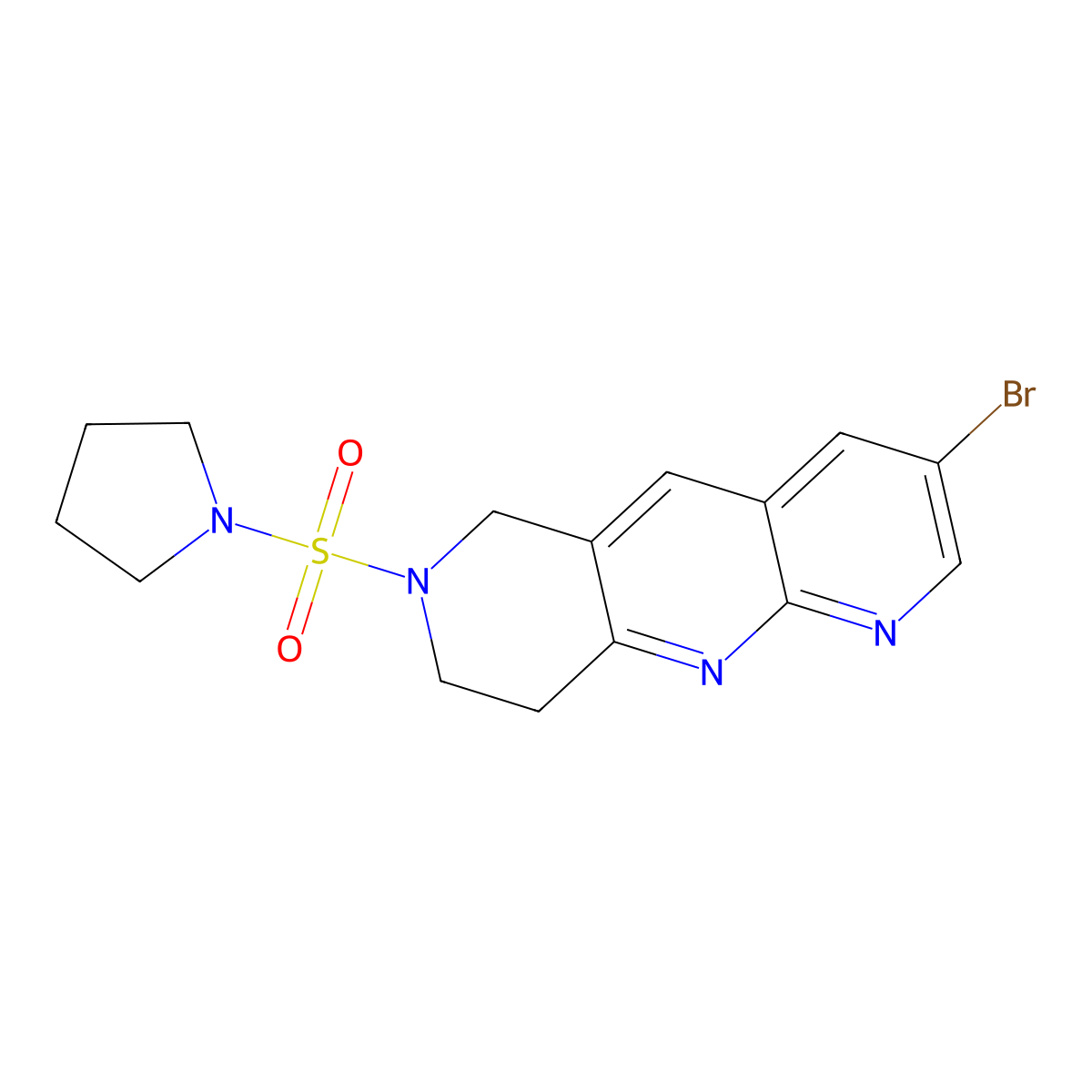 1-({3-bromo-6H,7H,8H,9H-pyrido[2,3-b]1,6-naphthyridin-7-yl}sulfonyl)pyrrolidine molecular structure, CAS 2770624-32-1