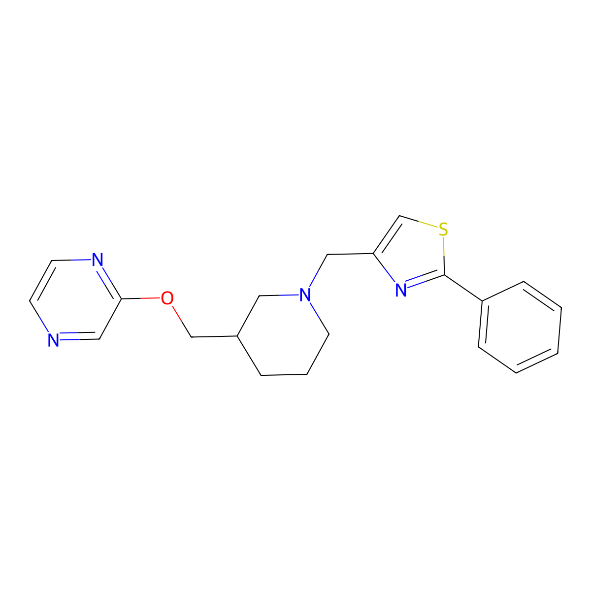 2-({1-[(2-Phenyl-1,3-thiazol-4-yl)methyl]piperidin-3-yl}methoxy)pyrazine molecular structure, CAS 2770624-33-2
