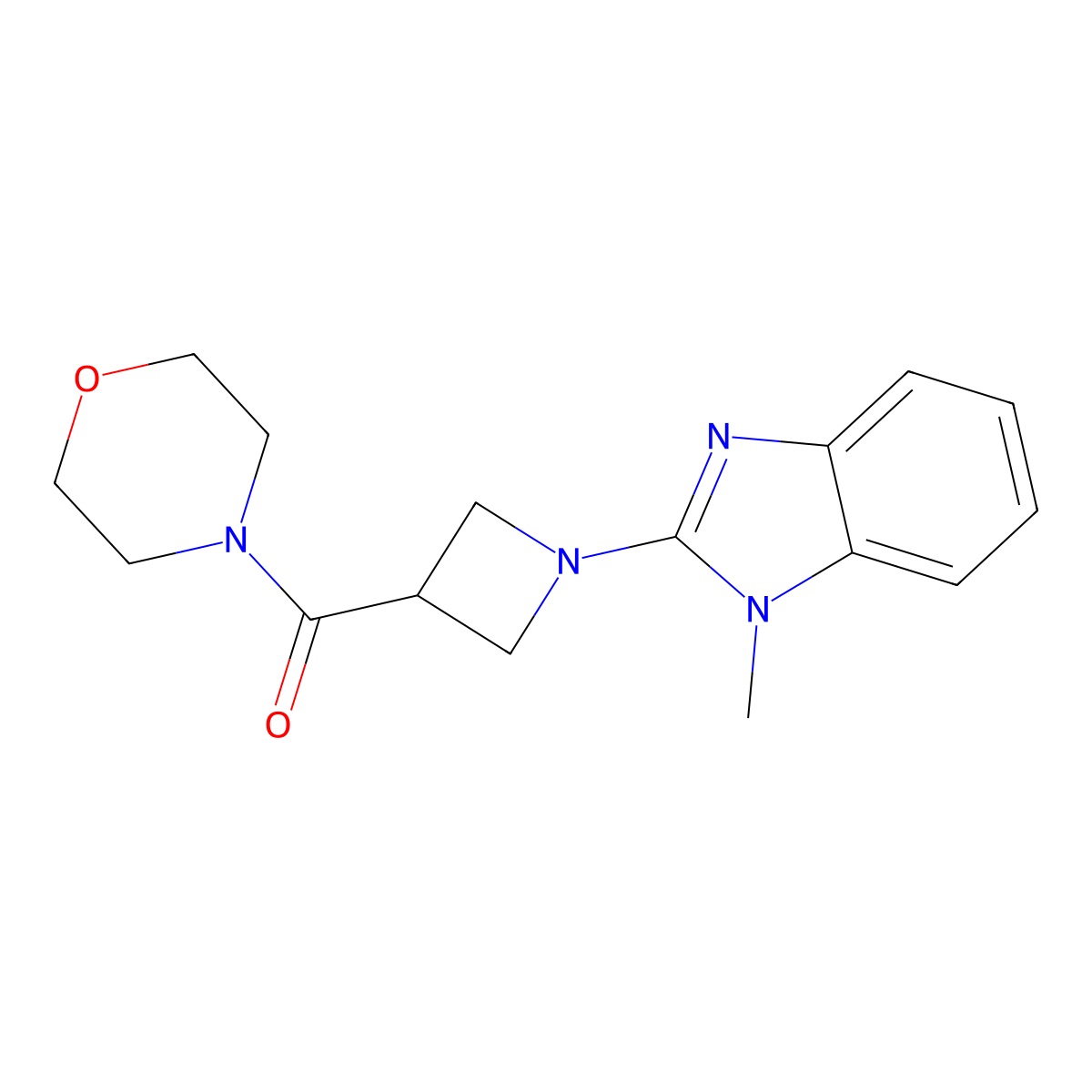 1-methyl-2-[3-(morpholine-4-carbonyl)azetidin-1-yl]-1H-1,3-benzodiazole molecular structure, CAS 2770624-37-6