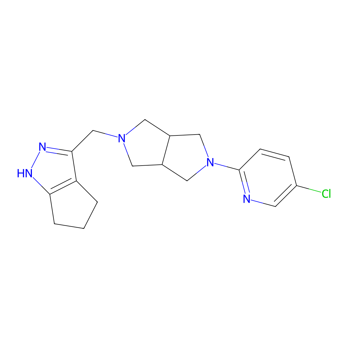 5-chloro-2-[5-({1H,4H,5H,6H-cyclopenta[c]pyrazol-3-yl}methyl)-octahydropyrrolo[3,4-c]pyrrol-2-yl]pyridine molecular structure, CAS 2770624-39-8