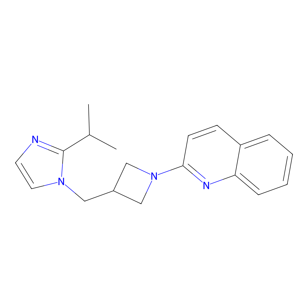 2-(3-{[2-(propan-2-yl)-1H-imidazol-1-yl]methyl}azetidin-1-yl)quinoline molecular structure, CAS 2770624-46-7