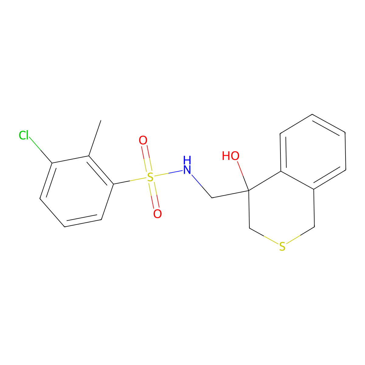 3-chloro-N-[(4-hydroxy-3,4-dihydro-1H-2-benzothiopyran-4-yl)methyl]-2-methylbenzene-1-sulfonamide molecular structure, CAS 2770624-47-8