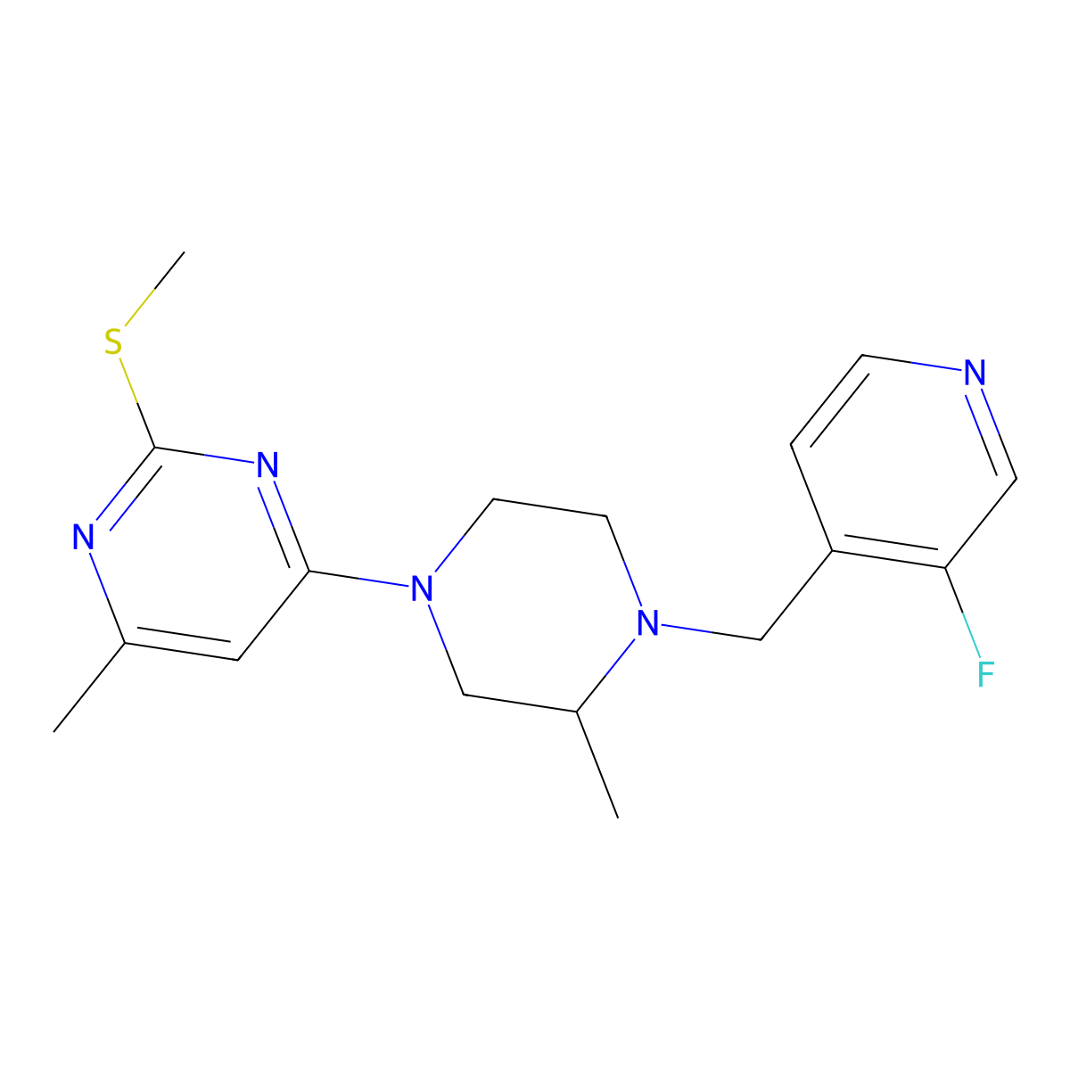 4-{4-[(3-Fluoropyridin-4-yl)methyl]-3-methylpiperazin-1-yl}-6-methyl-2-(methylsulfanyl)pyrimidine molecular structure, CAS 2770624-49-0