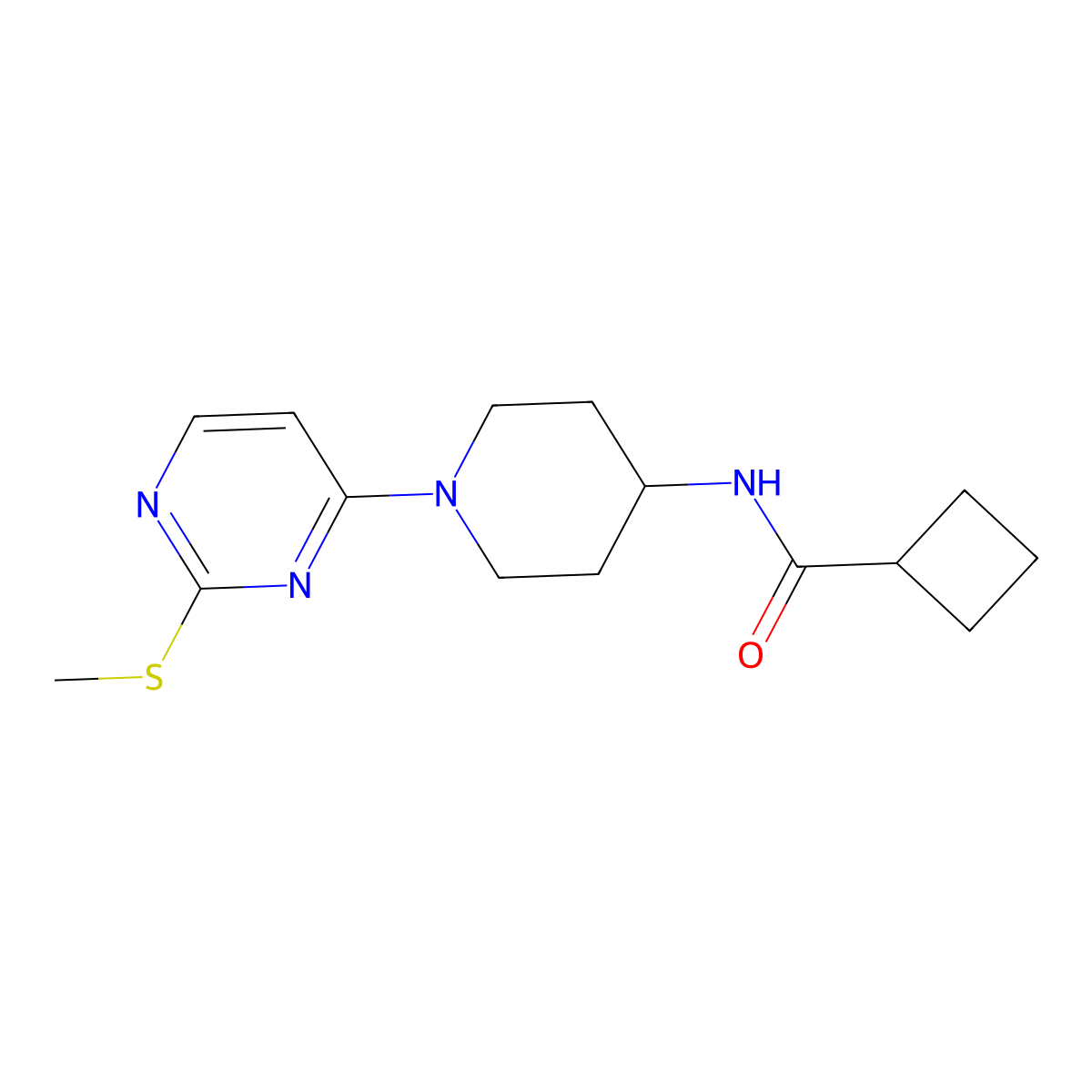 N-{1-[2-(methylsulfanyl)pyrimidin-4-yl]piperidin-4-yl}cyclobutanecarboxamide molecular structure, CAS 2770624-50-3