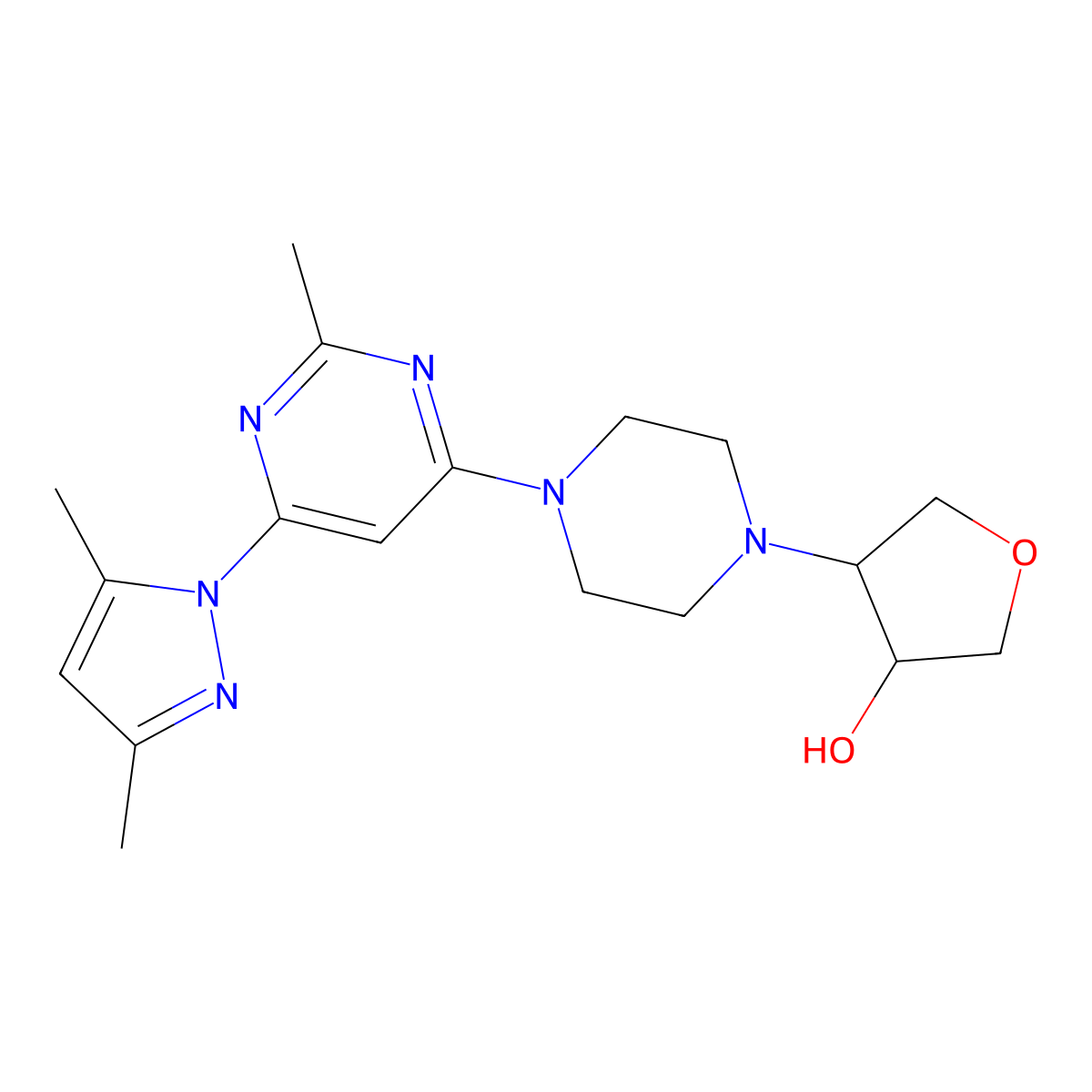 4-{4-[6-(3,5-dimethyl-1H-pyrazol-1-yl)-2-methylpyrimidin-4-yl]piperazin-1-yl}oxolan-3-ol molecular structure, CAS 2770624-66-1