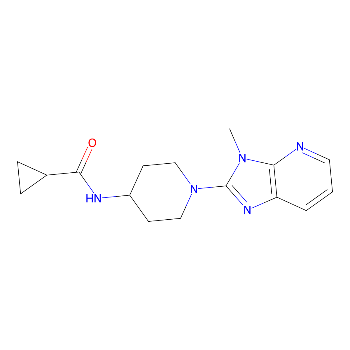 N-(1-{3-methyl-3H-imidazo[4,5-b]pyridin-2-yl}piperidin-4-yl)cyclopropanecarboxamide molecular structure, CAS 2770624-71-8
