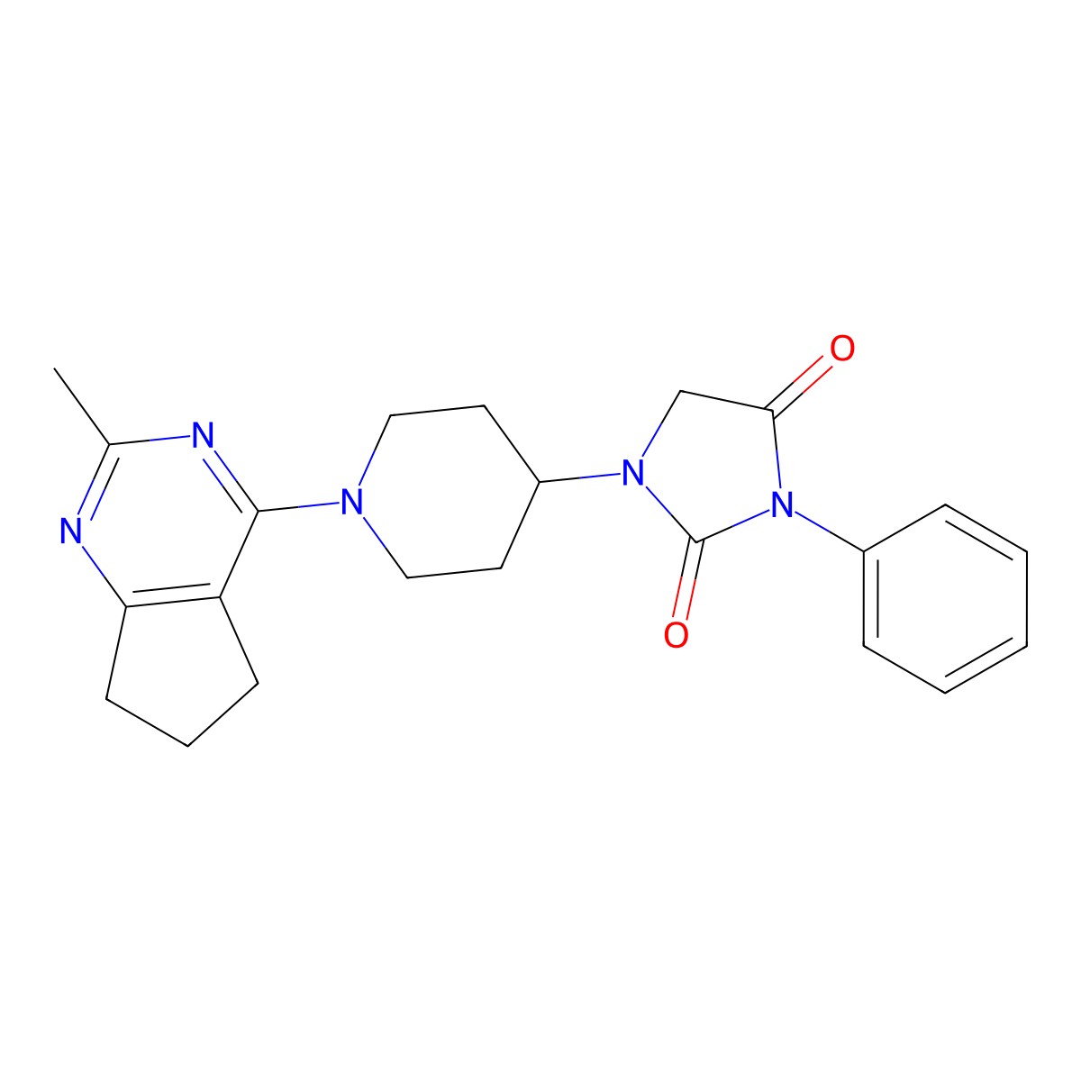 1-(1-{2-methyl-5H,6H,7H-cyclopenta[d]pyrimidin-4-yl}piperidin-4-yl)-3-phenylimidazolidine-2,4-dione molecular structure, CAS 2770624-72-9