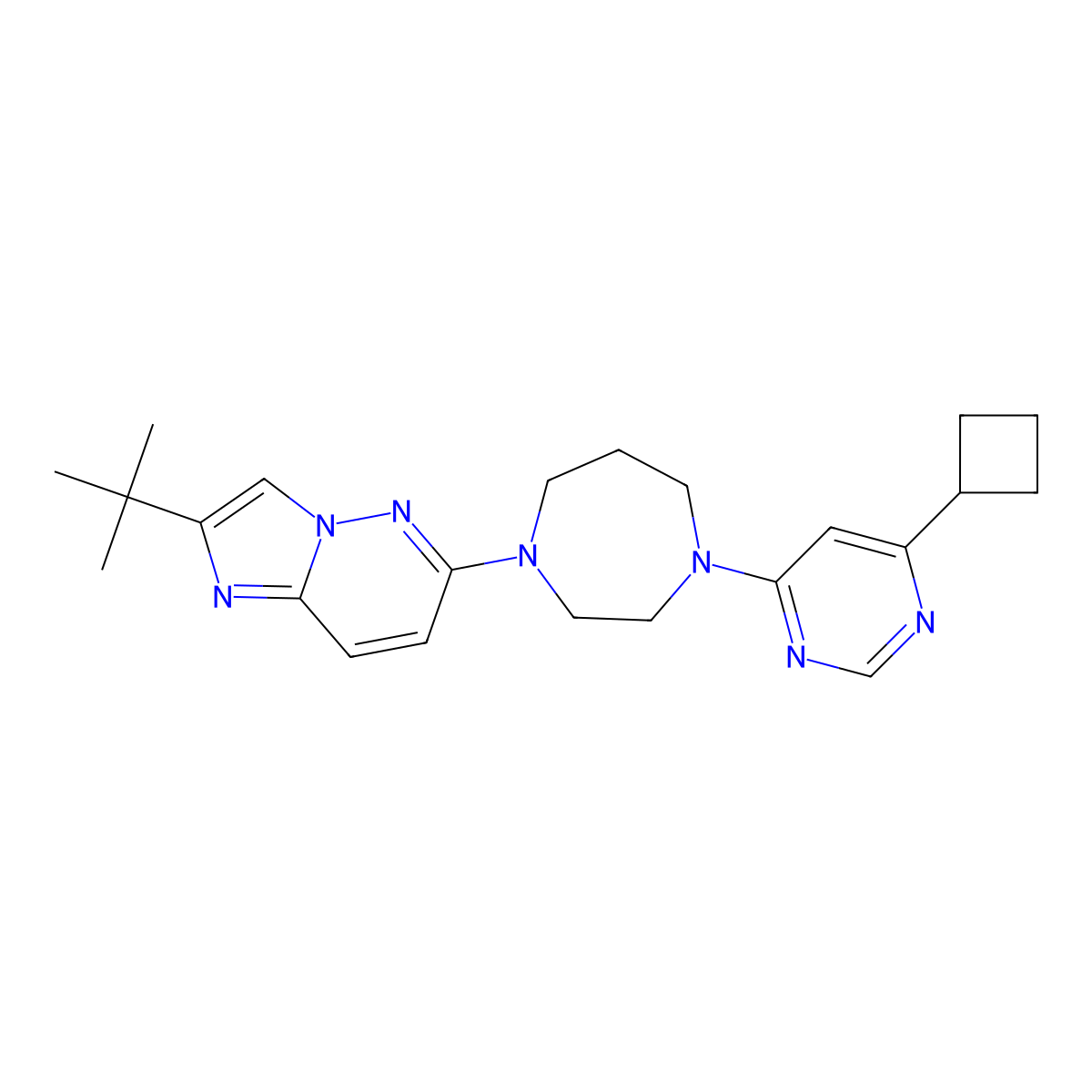 2-Tert-butyl-6-[4-(6-cyclobutylpyrimidin-4-yl)-1,4-diazepan-1-yl]imidazo[1,2-b]pyridazine molecular structure, CAS 2770624-75-2