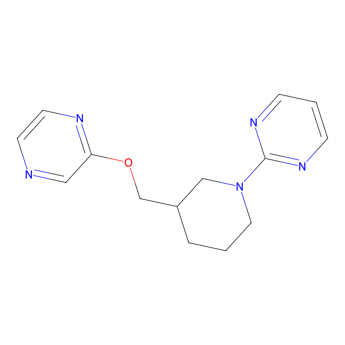 2-{3-[(Pyrazin-2-yloxy)methyl]piperidin-1-yl}pyrimidine molecular structure, CAS 2770624-79-6
