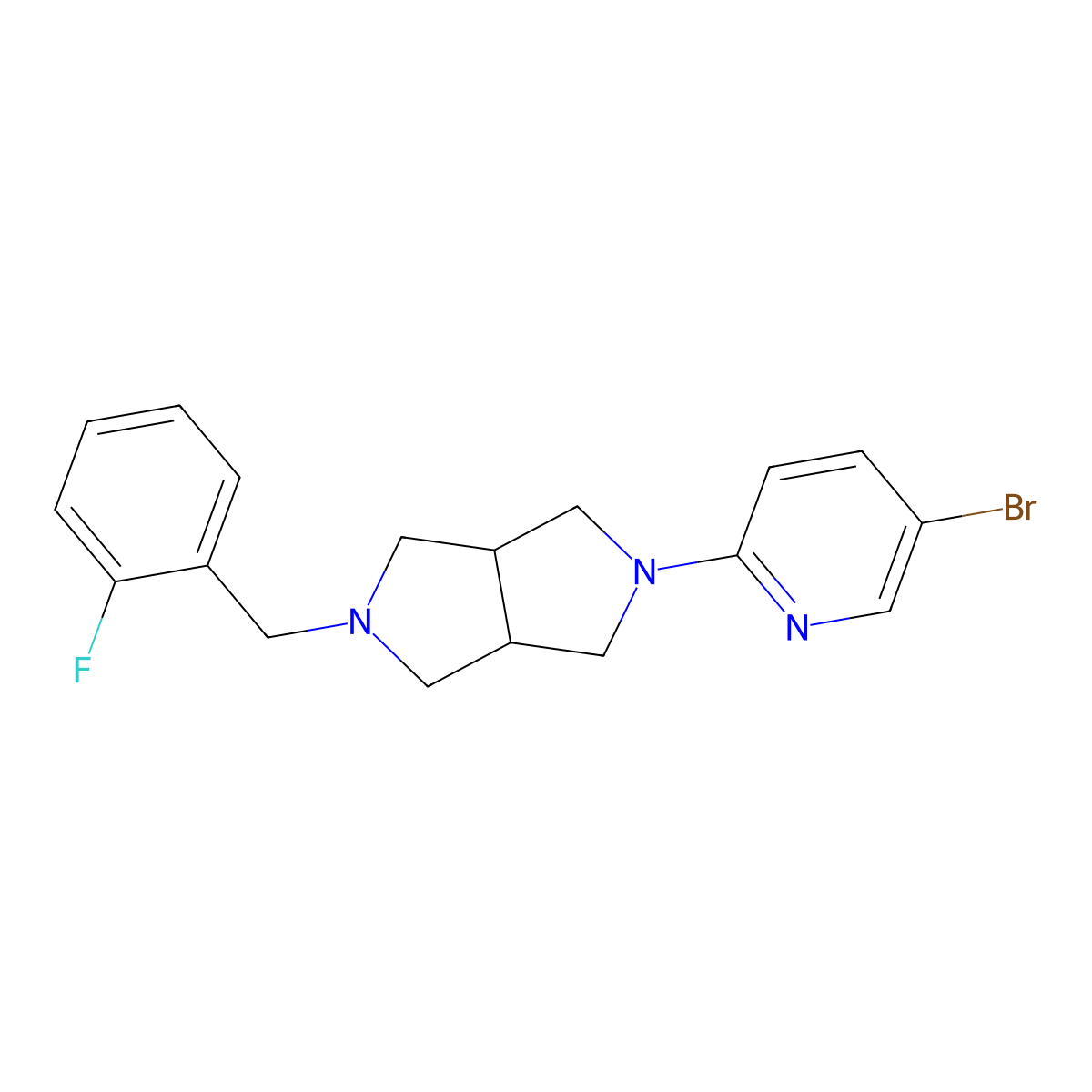 5-Bromo-2-{5-[(2-fluorophenyl)methyl]-octahydropyrrolo[3,4-c]pyrrol-2-yl}pyridine molecular structure, CAS 2770624-81-0