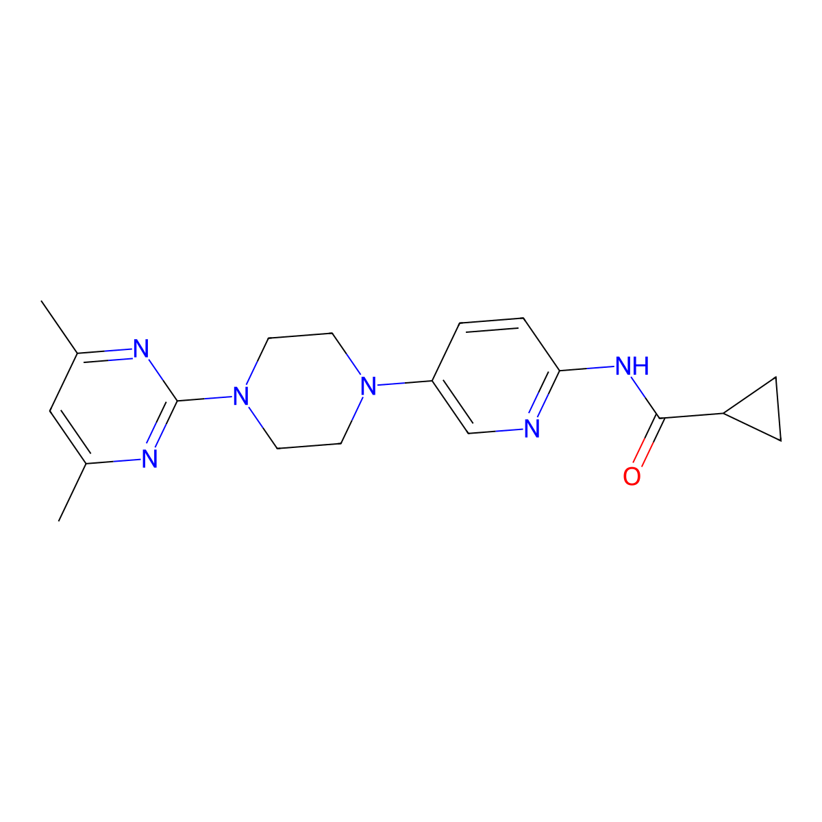N-{5-[4-(4,6-dimethylpyrimidin-2-yl)piperazin-1-yl]pyridin-2-yl}cyclopropanecarboxamide molecular structure, CAS 2770624-83-2