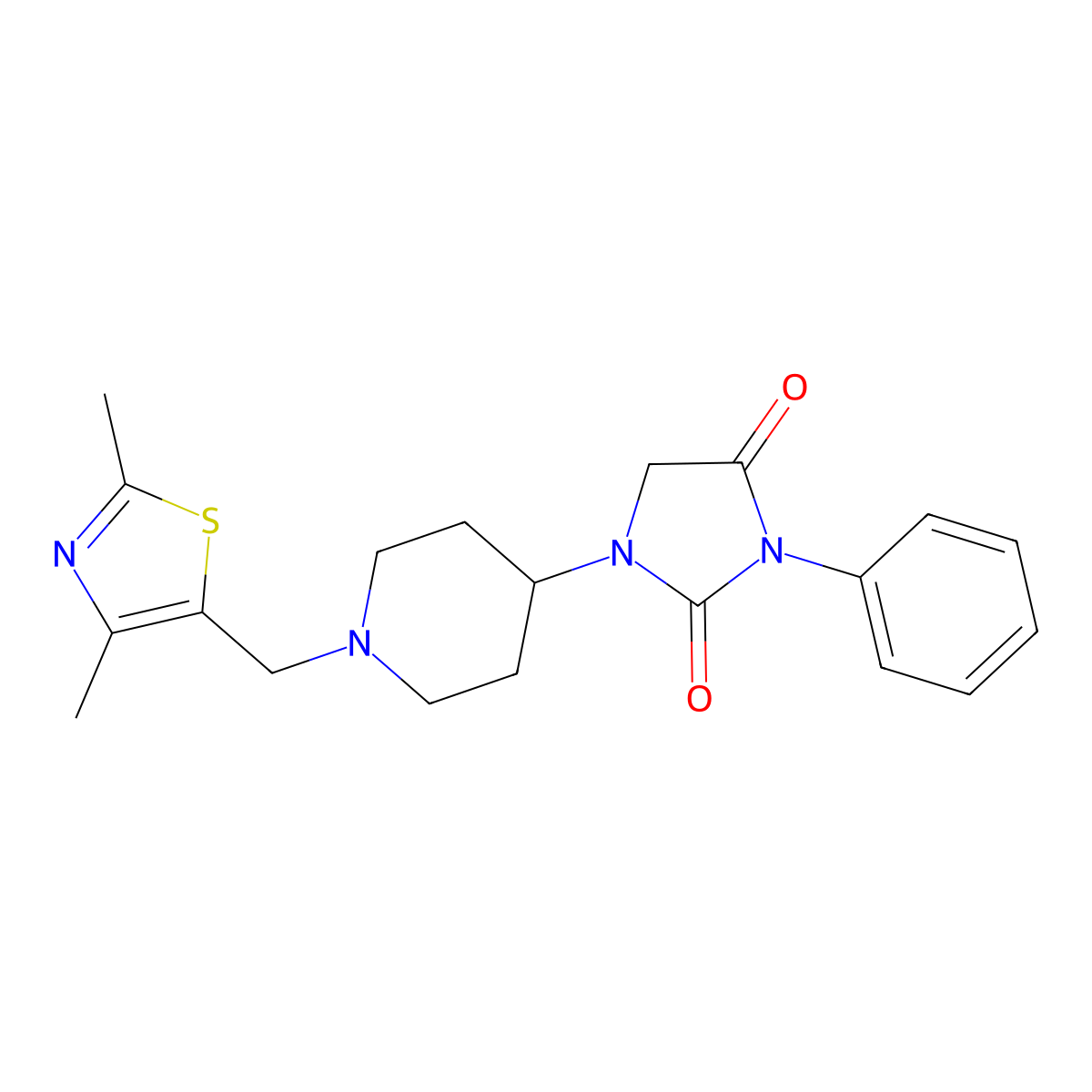 1-{1-[(2,4-Dimethyl-1,3-thiazol-5-yl)methyl]piperidin-4-yl}-3-phenylimidazolidine-2,4-dione molecular structure, CAS 2770624-89-8