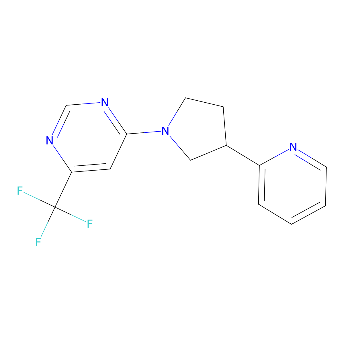 4-[3-(Pyridin-2-yl)pyrrolidin-1-yl]-6-(trifluoromethyl)pyrimidine molecular structure, CAS 2770624-91-2