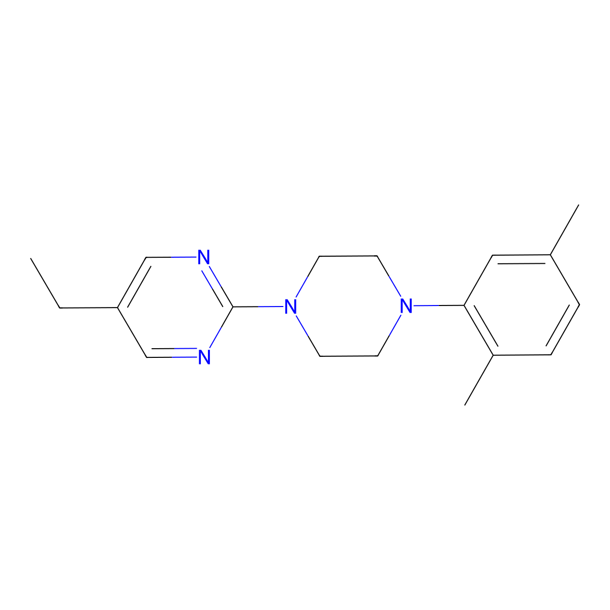 2-[4-(2,5-Dimethylphenyl)piperazin-1-yl]-5-ethylpyrimidine molecular structure, CAS 2770625-04-0