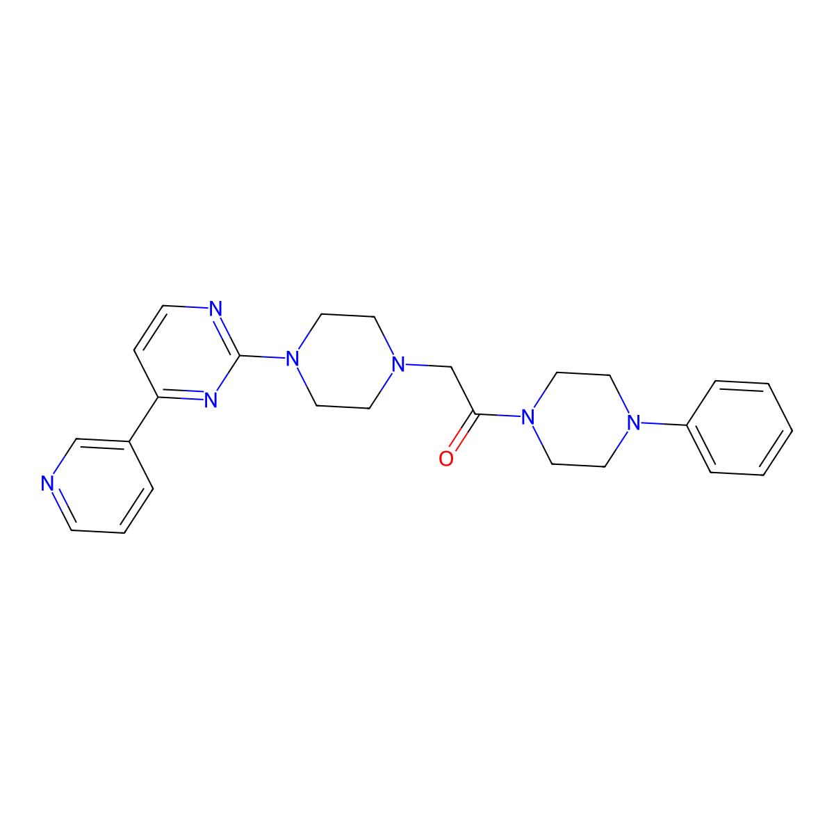 1-(4-Phenylpiperazin-1-yl)-2-{4-[4-(pyridin-3-yl)pyrimidin-2-yl]piperazin-1-yl}ethan-1-one molecular structure, CAS 2770625-05-1
