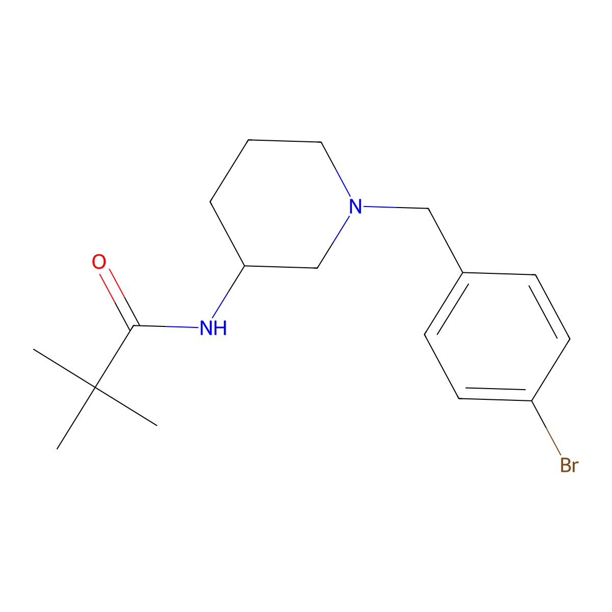 N-{1-[(4-bromophenyl)methyl]piperidin-3-yl}-2,2-dimethylpropanamide molecular structure, CAS 2770625-07-3