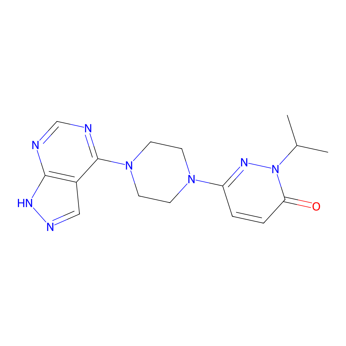 2-(propan-2-yl)-6-(4-{1H-pyrazolo[3,4-d]pyrimidin-4-yl}piperazin-1-yl)-2,3-dihydropyridazin-3-one molecular structure, CAS 2770625-09-5