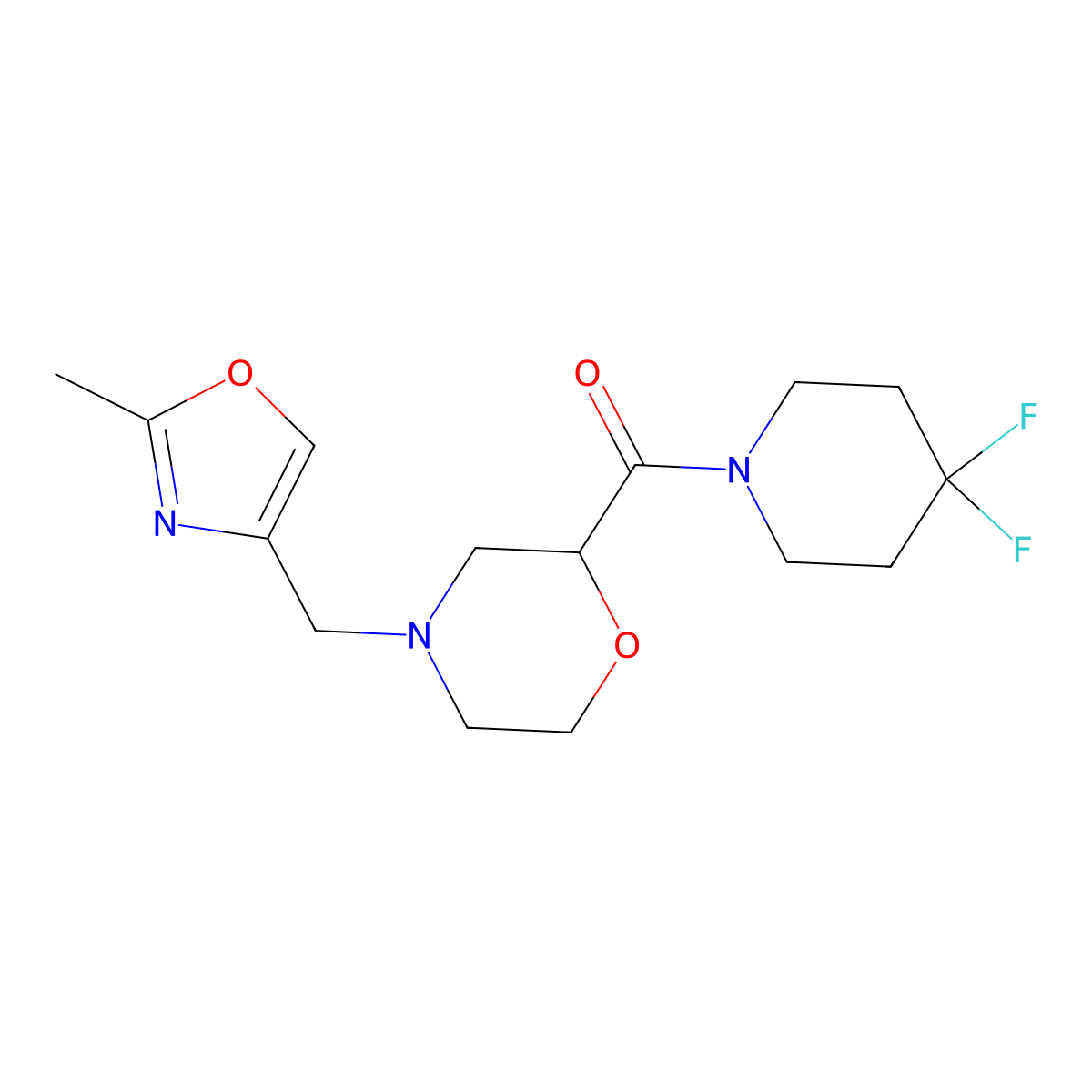 (4,4-Difluoropiperidin-1-yl)-[4-[(2-methyl-1,3-oxazol-4-yl)methyl]morpholin-2-yl]methanone molecular structure, CAS 2770625-10-8