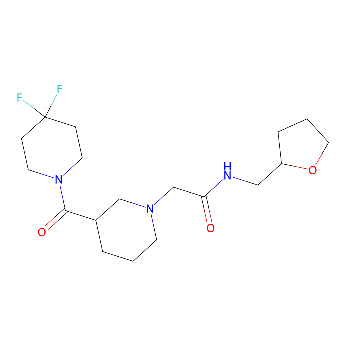 2-[3-(4,4-difluoropiperidine-1-carbonyl)piperidin-1-yl]-N-[(oxolan-2-yl)methyl]acetamide molecular structure, CAS 2770625-12-0