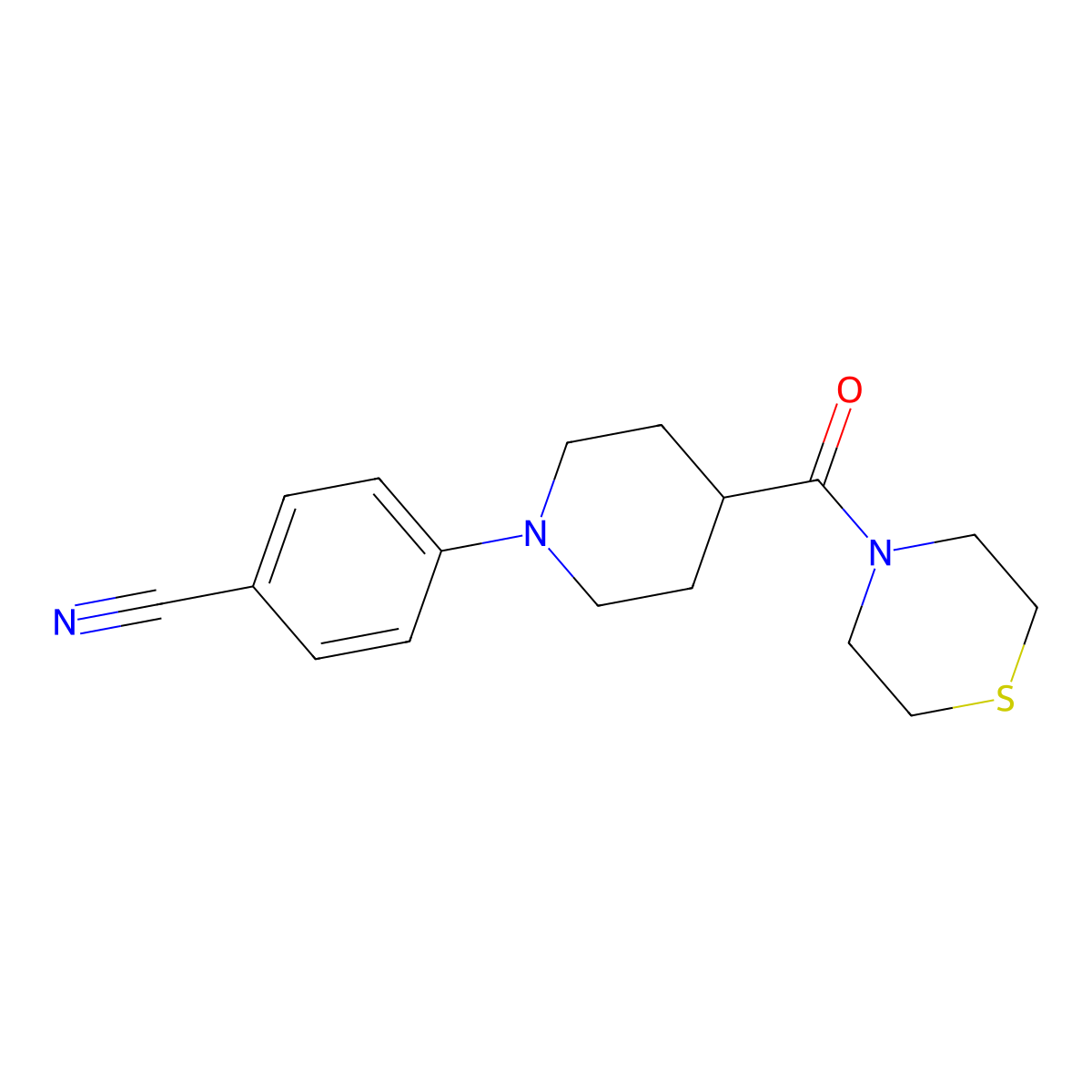 4-[4-(Thiomorpholine-4-carbonyl)piperidin-1-yl]benzonitrile molecular structure, CAS 2770625-14-2