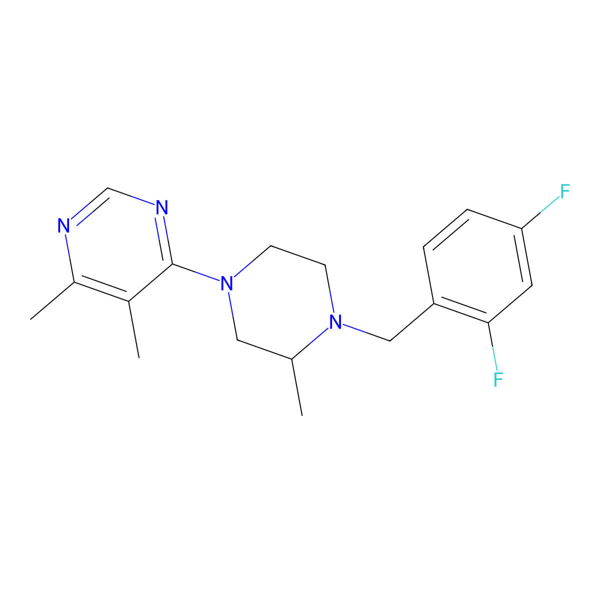 4-{4-[(2,4-Difluorophenyl)methyl]-3-methylpiperazin-1-yl}-5,6-dimethylpyrimidine molecular structure, CAS 2770625-17-5