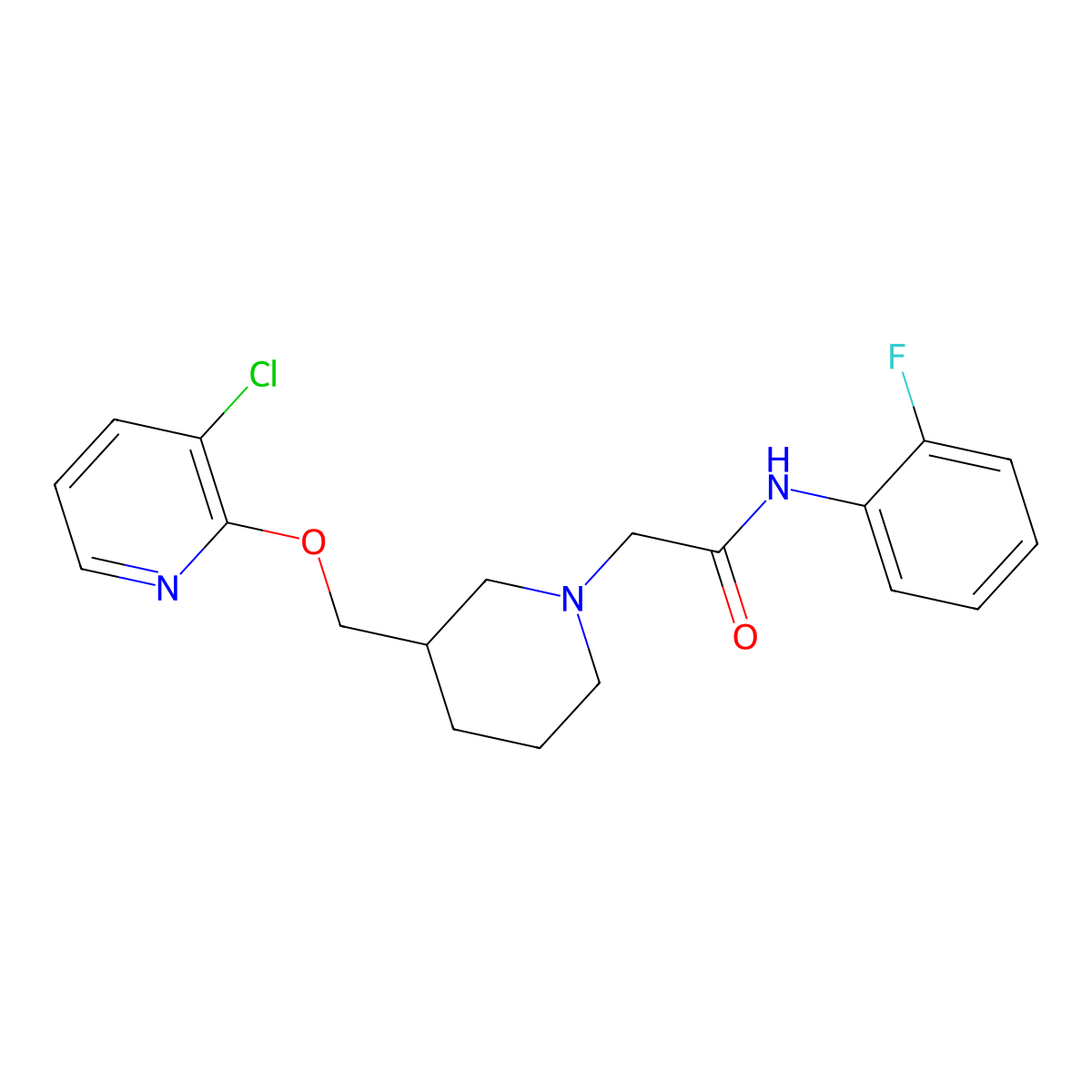 2-(3-{[(3-chloropyridin-2-yl)oxy]methyl}piperidin-1-yl)-N-(2-fluorophenyl)acetamide molecular structure, CAS 2770625-18-6