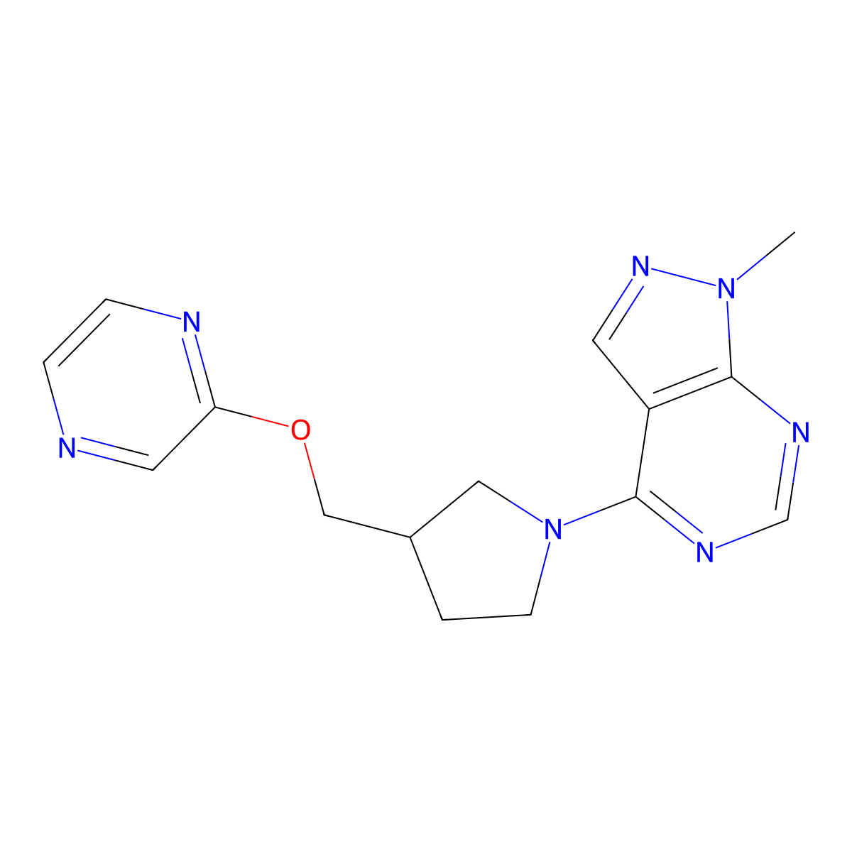 2-[(1-{1-methyl-1H-pyrazolo[3,4-d]pyrimidin-4-yl}pyrrolidin-3-yl)methoxy]pyrazine molecular structure, CAS 2770625-19-7