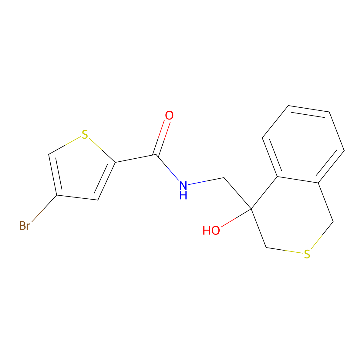 4-bromo-N-[(4-hydroxy-3,4-dihydro-1H-2-benzothiopyran-4-yl)methyl]thiophene-2-carboxamide molecular structure, CAS 2770625-26-6