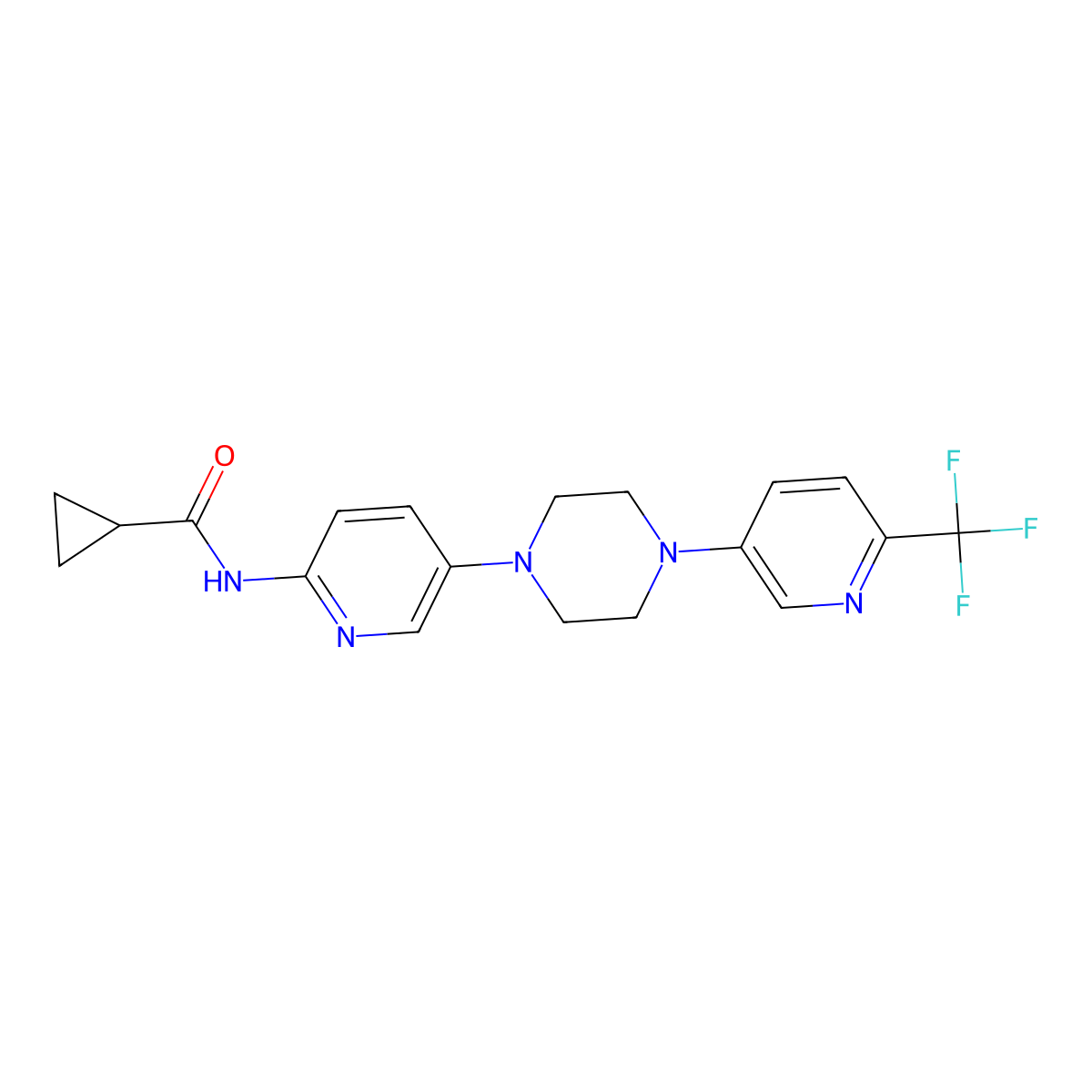 N-(5-{4-[6-(trifluoromethyl)pyridin-3-yl]piperazin-1-yl}pyridin-2-yl)cyclopropanecarboxamide molecular structure, CAS 2770625-27-7